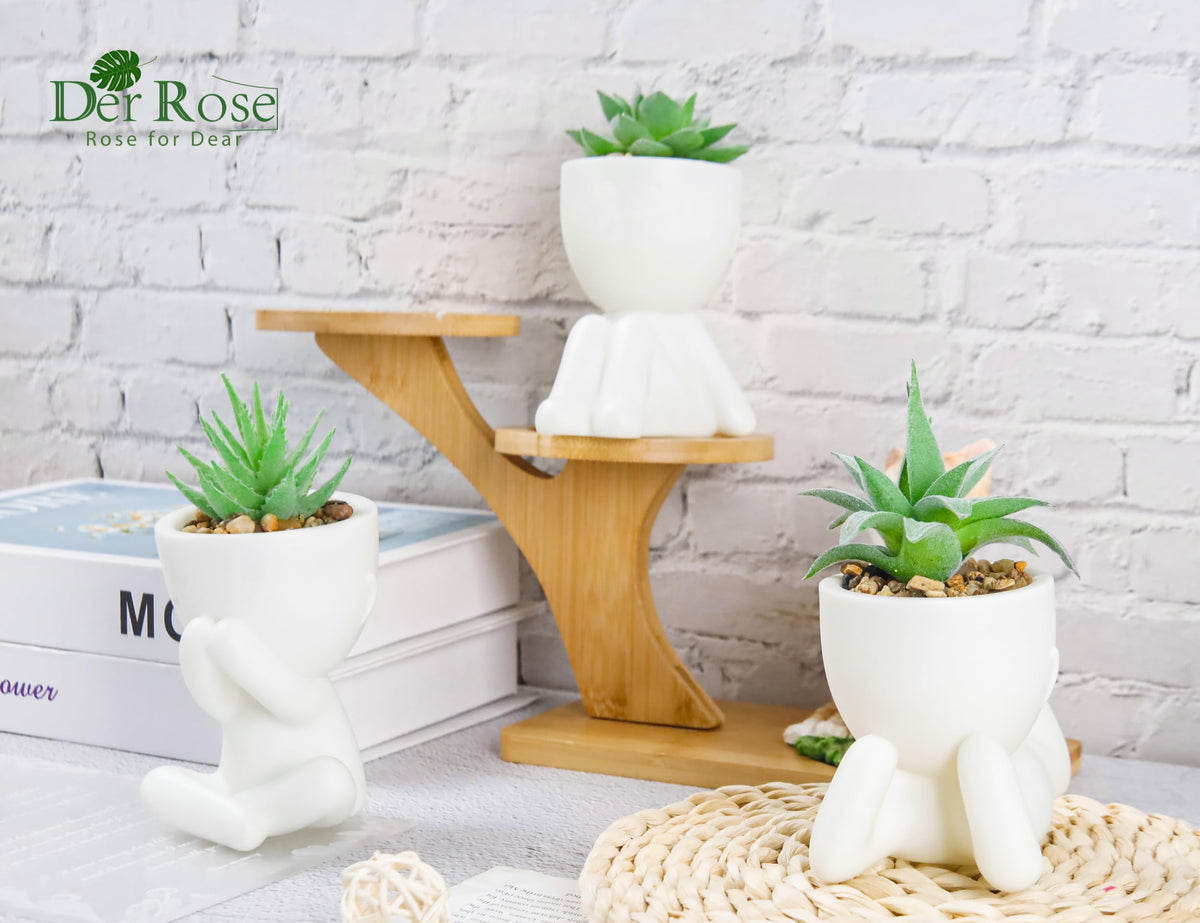 Der Rose 3 Pack Fake Plants for Office Desk Accessories Artificial Succulents Plants for Room Bathroom Home Decor for Women