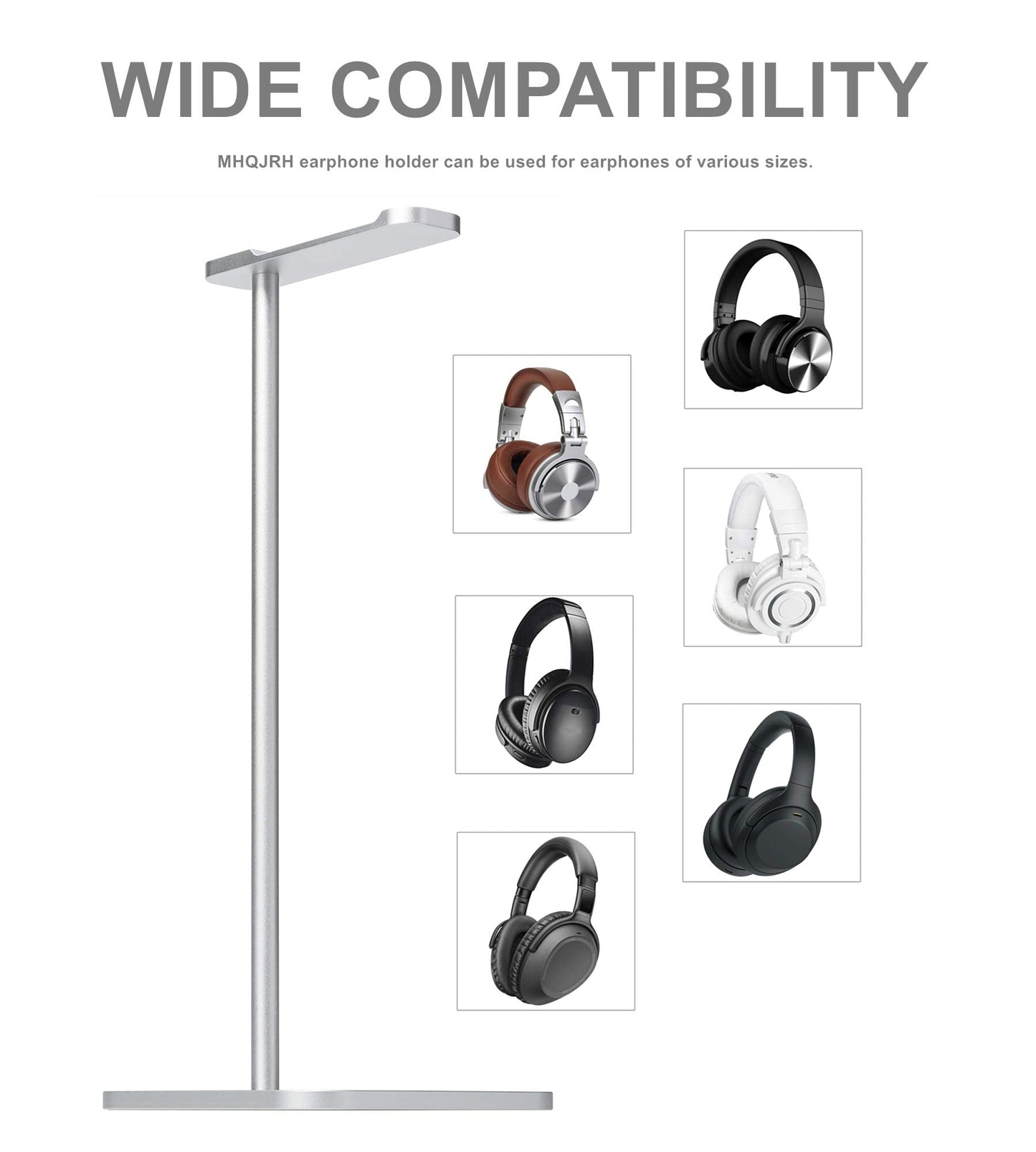 MHQJRH Aluminum Headphone Stand Headset Holder for Sennheiser, Sony, Bose, Beats,AKG, Razer Headphone Display Stand (Silver)