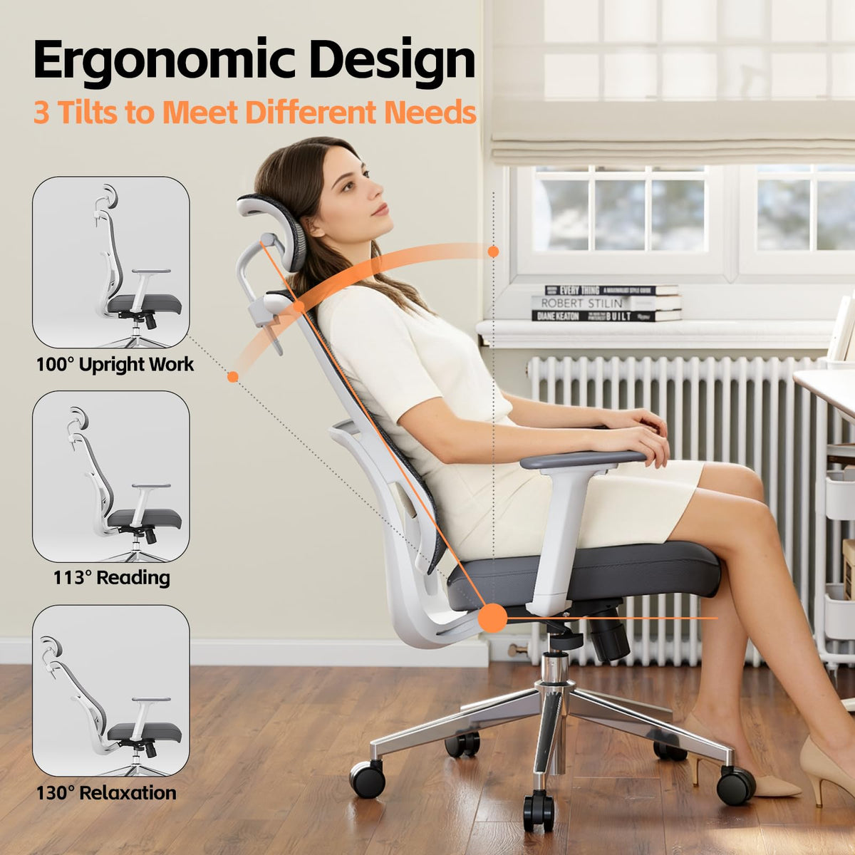 QuelSoft Ergonomic Office Chair, Home Office Desk Chairs, 3D Lumbar Support High Back Desk Chair, Comfortable Computer & Gaming Chair for Office & Home - Silver