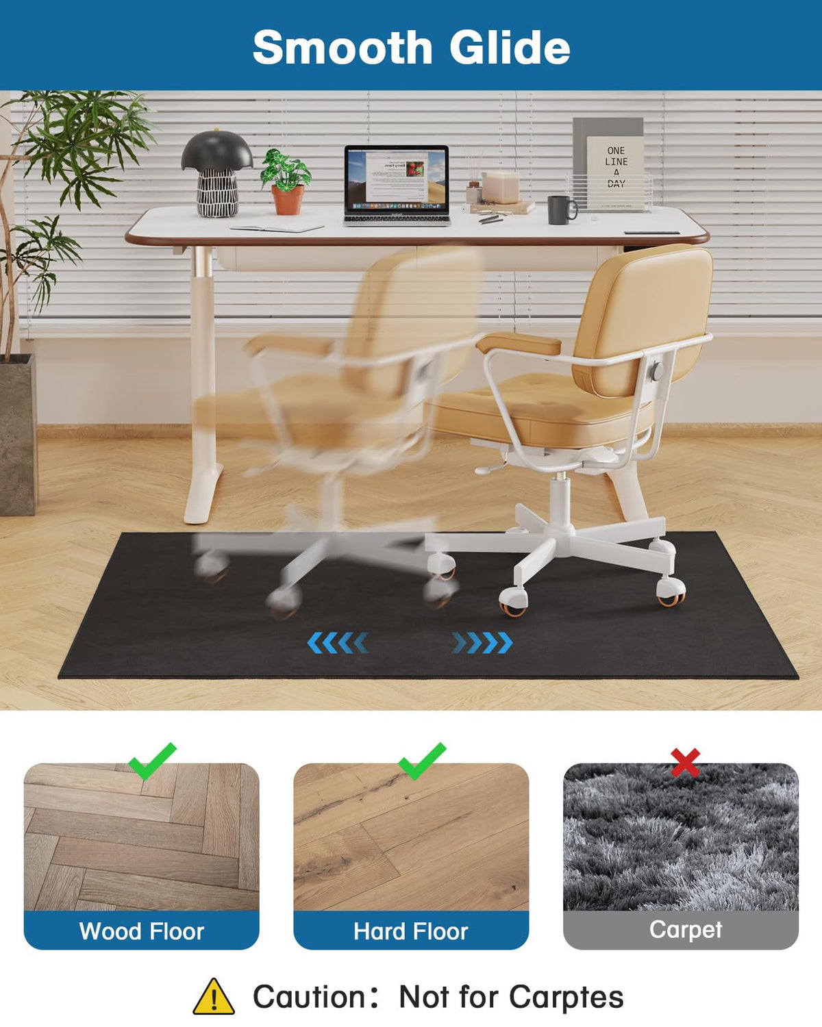 FUNMAT Office Chair Mat for Hardwood Floor, 51"x63" Flannel Fabric Large Chair Mat for Hard Floors, Non-Slip Under Desk Rug for Rolling Chairs, Soft Floor Protector Area Rug for Home Office, Black