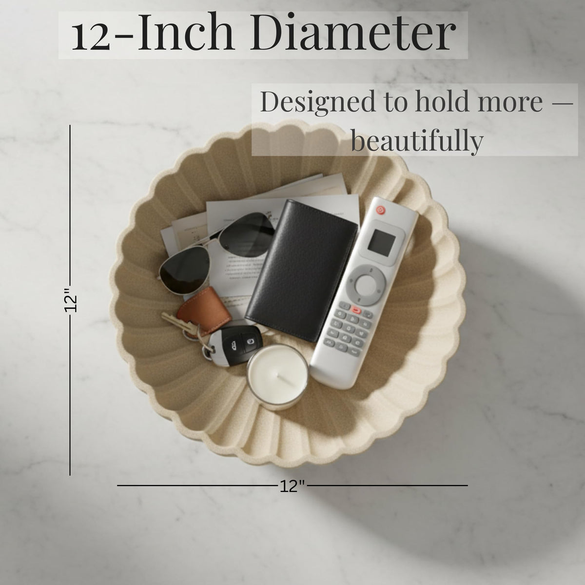 Sand Beige | Fruit Bowl | Large Decorative Concrete Bowl Design for Modern Home Decor | 12 Inch Key Bowl and Entryway Organizer | Fruit Basket for Kitchen Counter | Frutero Moderno para Cocina