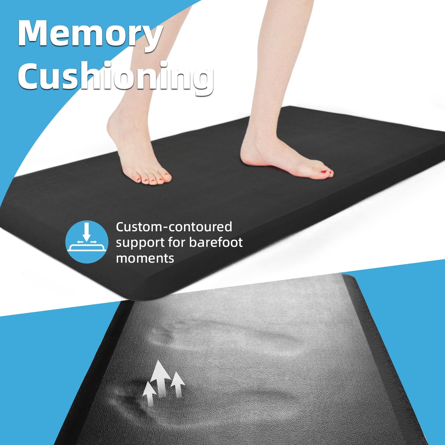 Art3d 3/4" Thick Kitchen Mats for Floor, Waterproof 20" X 32" Cushioned Comfort Mat, Anti Fatigue Mats for Kitchen, Ergonomic Standing Office Desk, Home and Garage, Black
