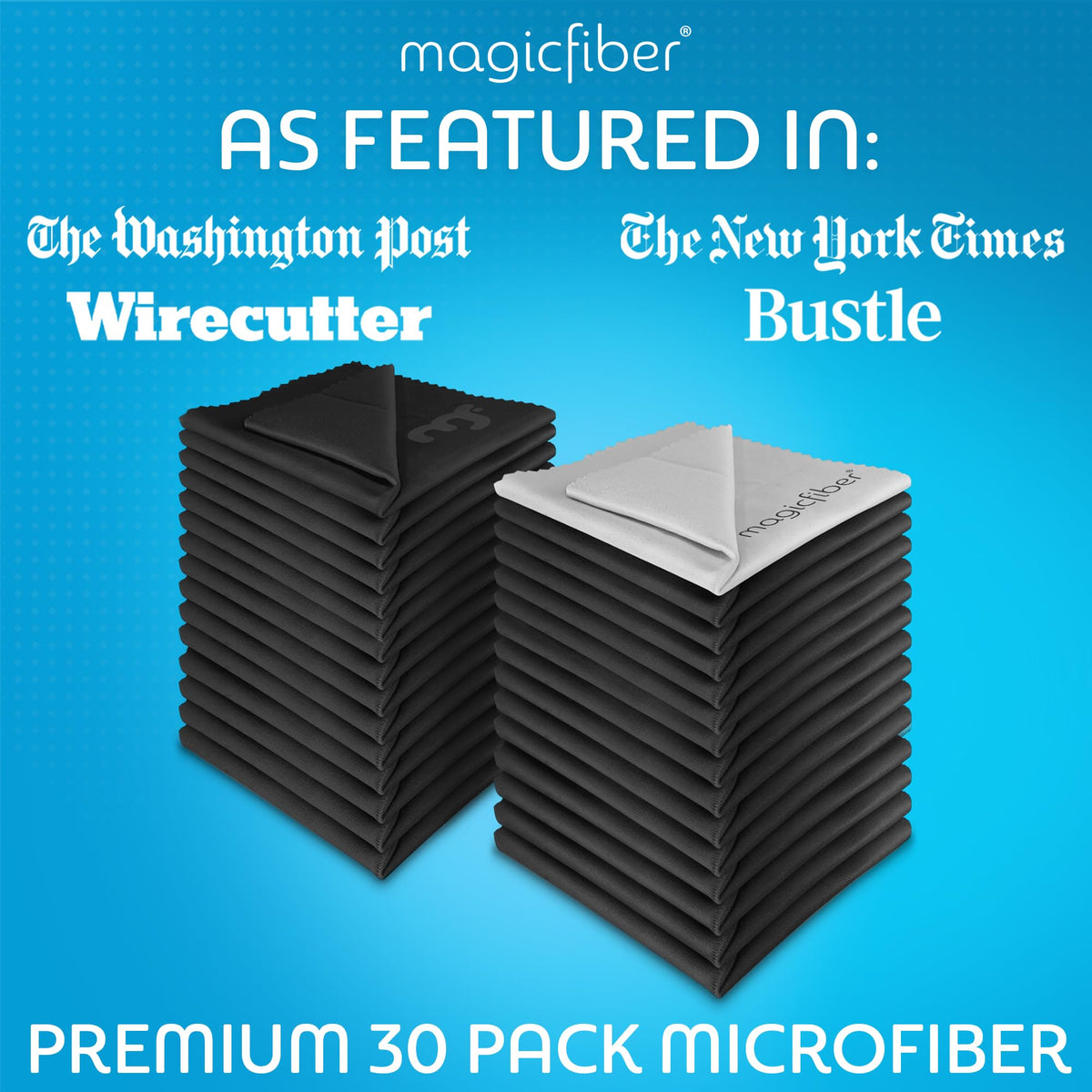 MagicFiber Microfiber Cleaning Cloth, 30 Pack - Premium Cloth for Glasses, Lens, Screens & More