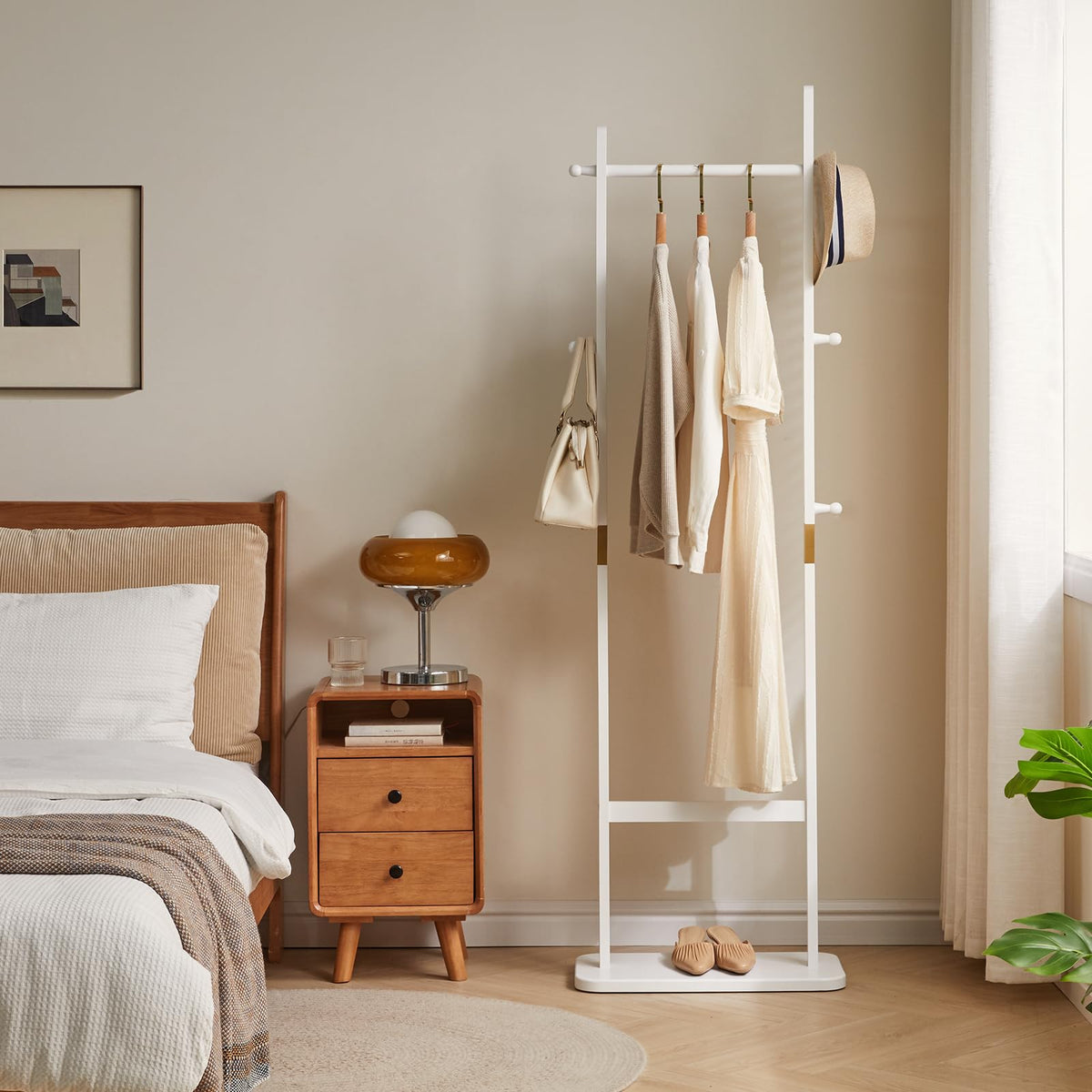Aibiju Clothing Rack for Hanging Clothes, White Freestanding Clothes Rack Heavy Duty, Small Hanging Rack Hall Tree, Very Sturdy Coat Rack Stand White USYD-201
