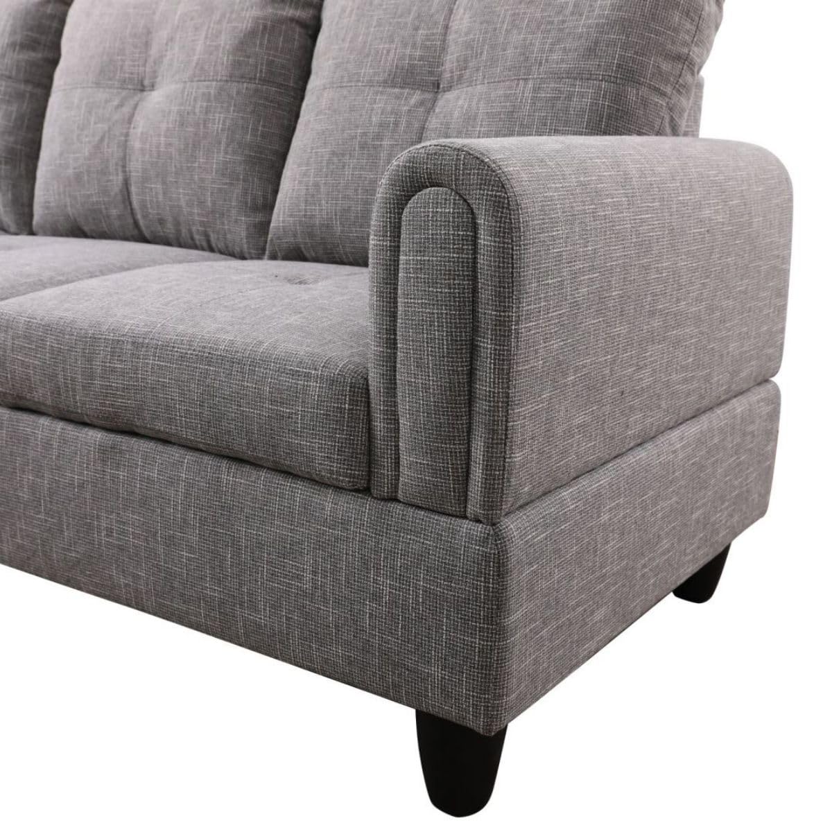 UOCFYK Grey-2 L-Shaped 3-Piece Linen Sofa with Storage Ottoman Set, Sectional Couch Sofa Set for Living Room, Office, Small Space