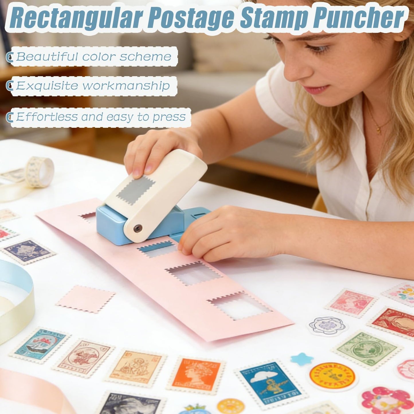 1X0.8inch Rectangular Postage Stamp Puncher,Rectangle Lever Action Stamp Punch,Stamp Punch for Paper Crafting Scrapbooking, DIY Card Making Arts Crafts Supplies