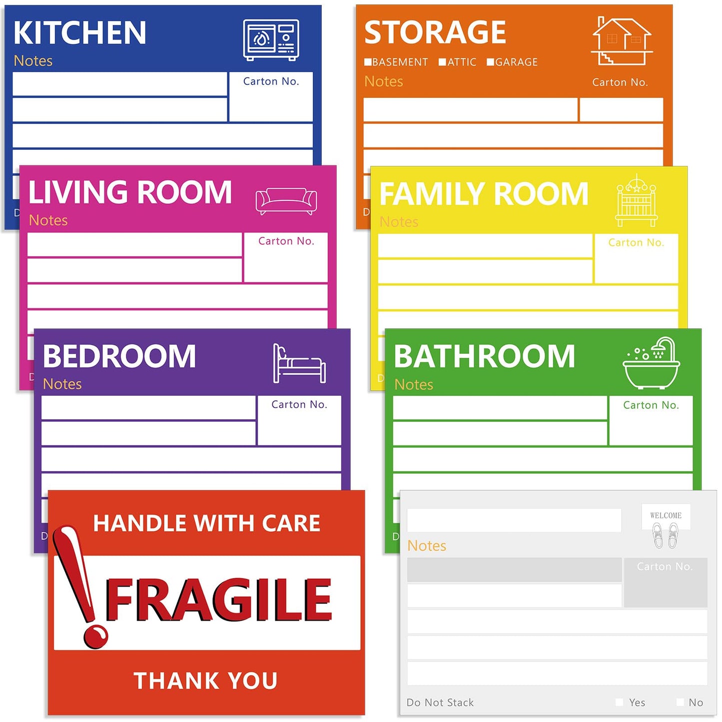 6 x 4 in Large Moving Labels for Boxes, Home Moving Packing Color Coded Stickers Supplies Labels with Writable Notes Areas, Fragile Blank Moving Boxes Stickers 160pcs
