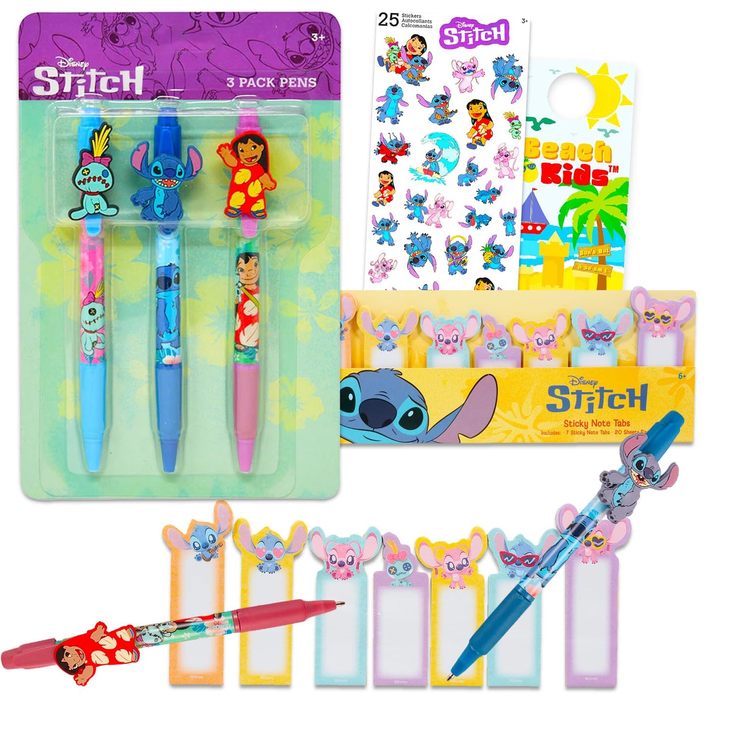 Lilo and Stitch Sticky Note Tab Set - Bundle of 200+ Sticky Tabs (7 Styles) Plus Pens, Stickers for School & Office Supplies | Stitch Desk Accessories