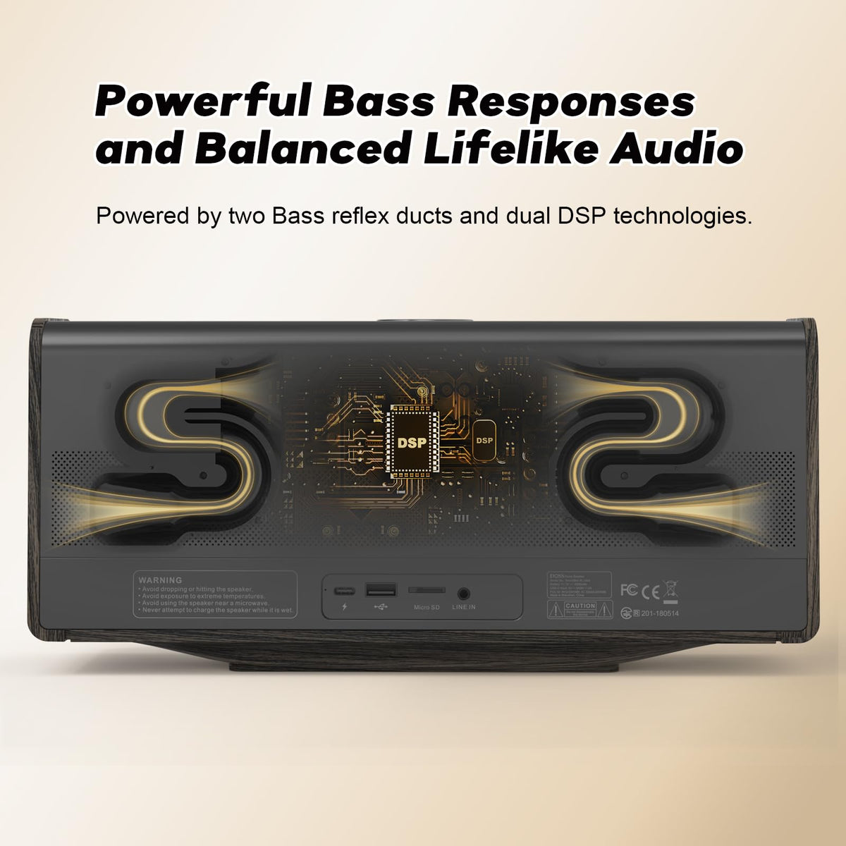 DOSS SoundBox Ultra Bluetooth Speaker with 2.1 Channel Audio, 80W Superior Sound with Deep Bass, Two DSP Technologies, 18H Playtime, BT 5.3, Wireless for Home, Office, Livingroom-Gold