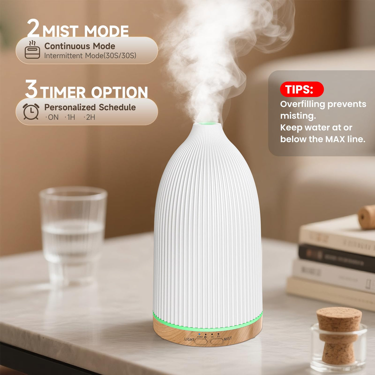 URPOWER 100ML Essential Oil Diffusers for Home, Ultrasonic Aromatherapy Diffuser with 7 Color Changing Lights, Timer & Auto Shut-Off, Scent Diffuser for Bedroom, Office, Yoga