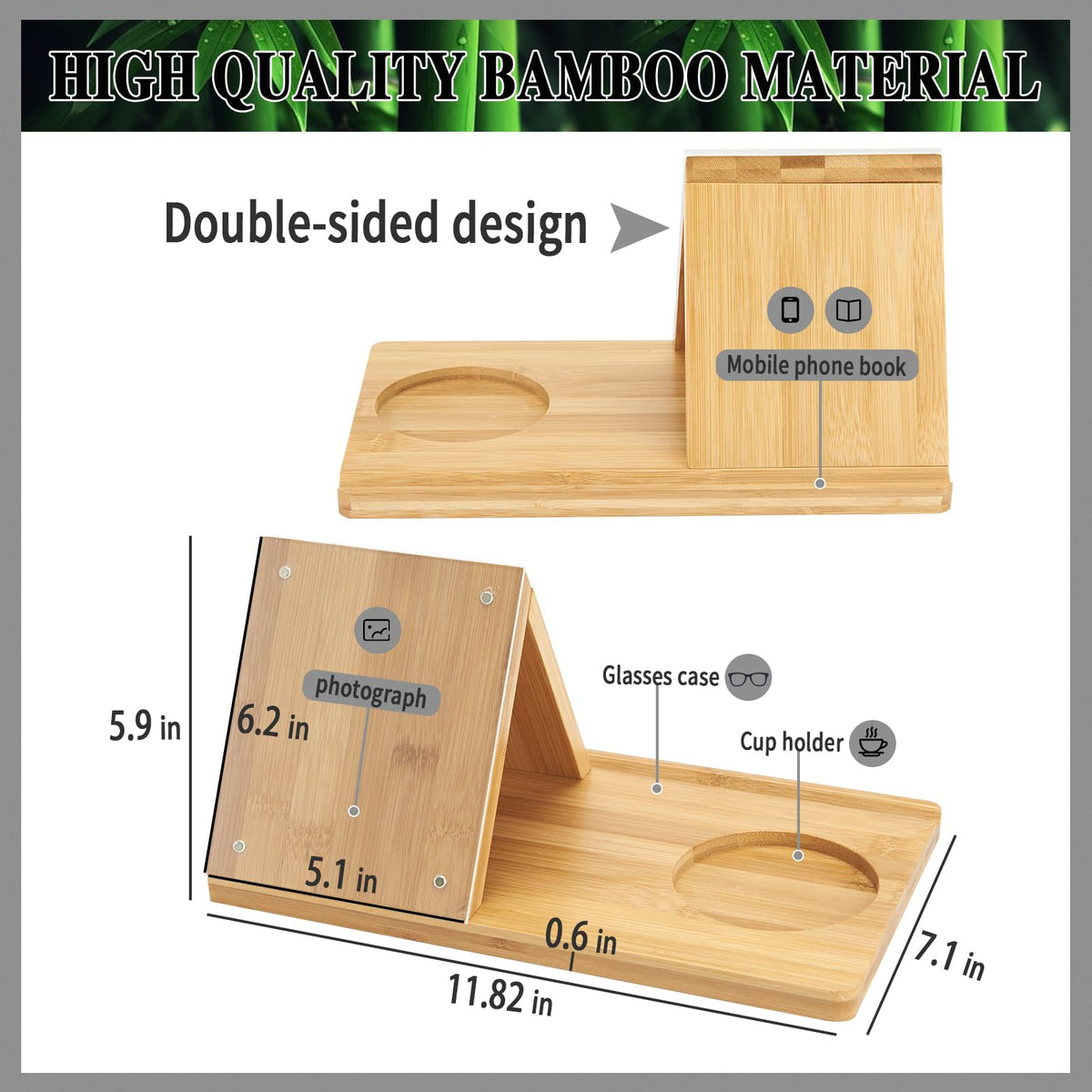 ROSOS Bamboo Book Holder, Triangle Book Holder Stand with Acrylic Picture Frame, Book Rest with Cup Holder, Tablet and Kindle Stand, Book Lovers Gifts, Bookish Gifts, Bamboo Book Rest Stand