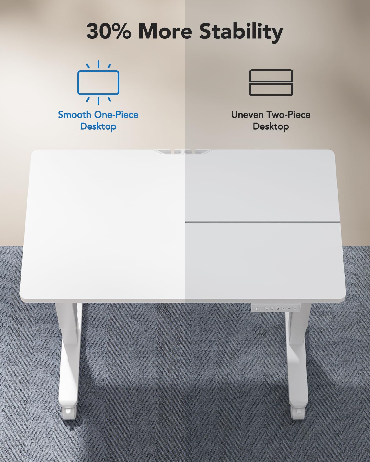 HUANUO Electric Small Standing Desk, 35" x 20" Whole Piece Desktop, Adjustable Height Computer Desk, 4 Height Memory Settings, Sit Stand Up Desk for Home Office, White