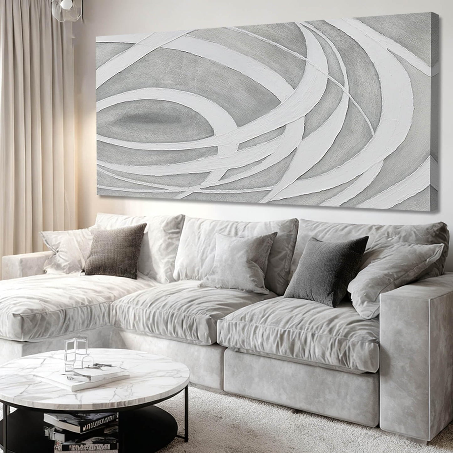 MLART99 Large Abstract Gray White Canvas Wall Art Modern Neutral Line Print Poster for Bedroom Living Room Office Aesthetic Home Decoration 29x58 Inch