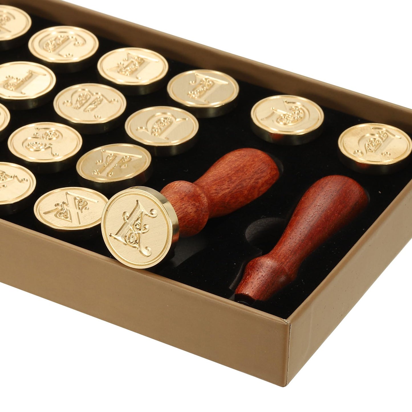 PATIKIL 26 Letters A-Z Alphabet Wax Seal Stamp Kit, Vintage Sealing Stamp with 2pcs Wooden Handles Gift Box for Wedding Invitation, Party, Gift Wrap, Envelope Card, Style 7