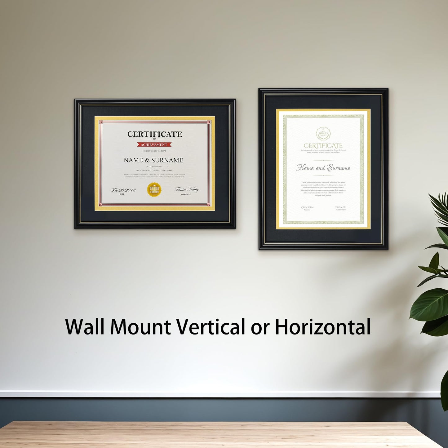 Giftgarden 8.5 x 11 Diploma Frame 2 Pack, 11x14 Frame Matted to 8.5 by 11 Certificate Document Award Degree with Mat for Wall, Black with Gold Trim