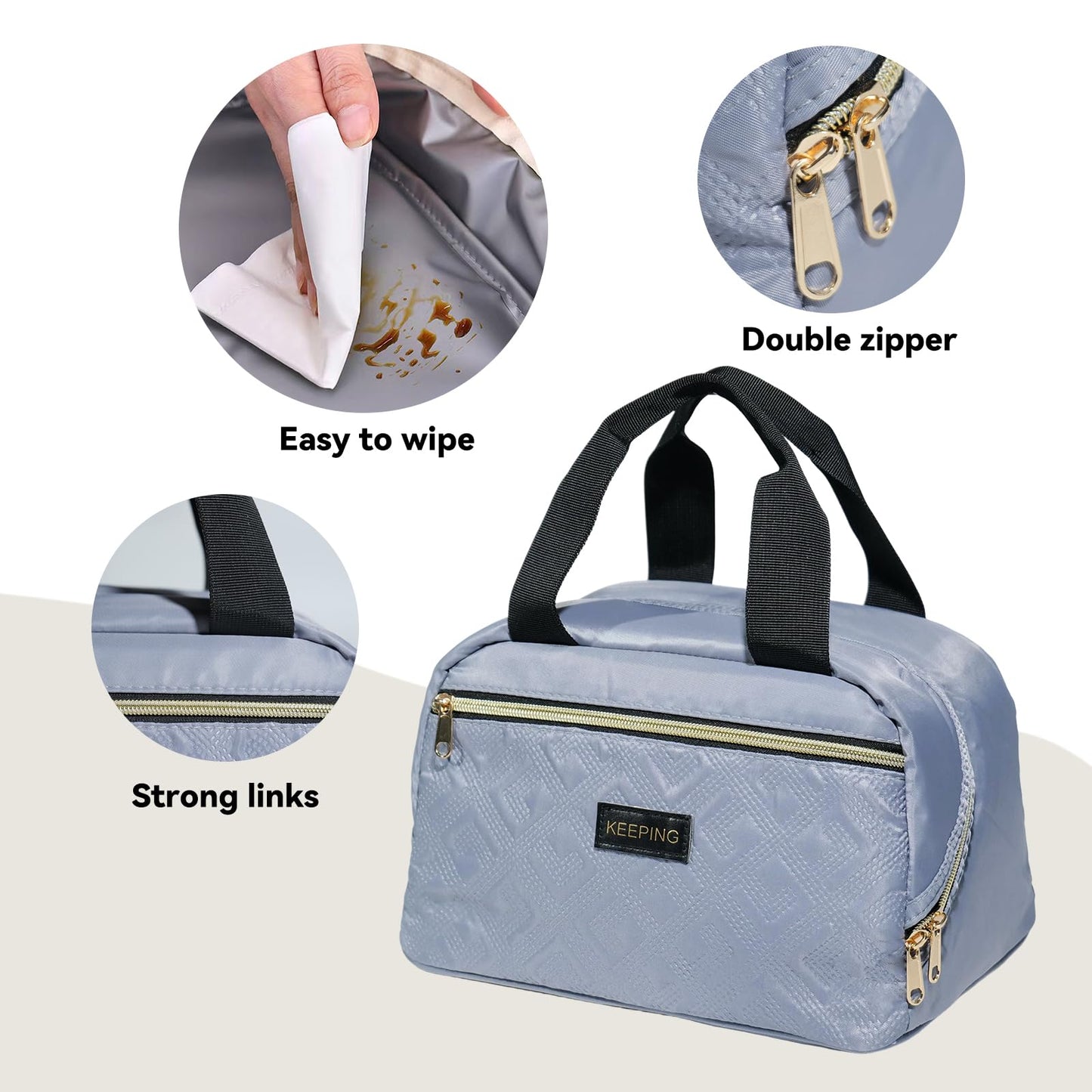 Yoncito Insulated Lunch Bag for Work: Reusable Lunch Box Organizer Bags - Insulated Lunch Tote Bags with Large Capacity for Adult Women Men Office Travel (Gray-blue)
