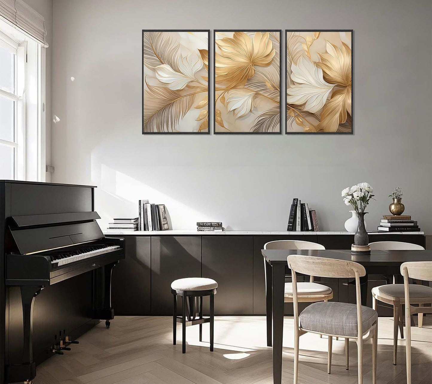 Modern Abstract Gold Botanical Canvas Wall Art Fashion Plants Wall Decor Pictures Leaf Light Luxury Poster Prints Flowers Painting Artwork for Living room Office Decoration 12x16in Frameless
