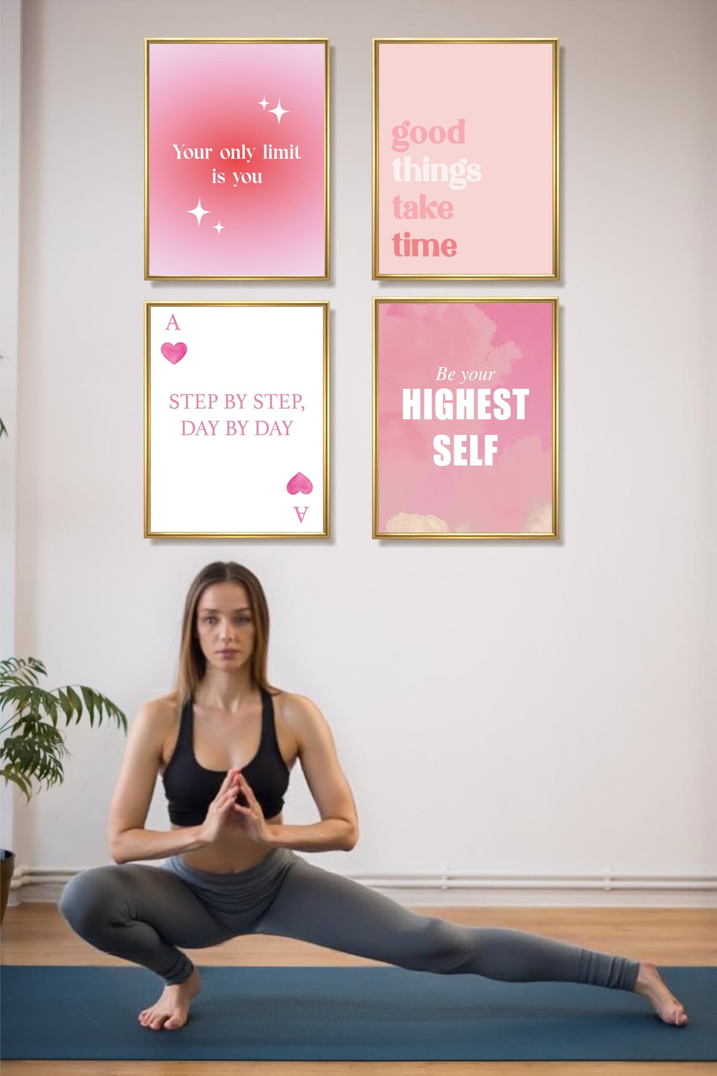 ImpressedCo Motivational Wall Art for Women - 4 Pcs Set Pink Aesthetic 8"x10" Poster Prints - Home Office Desk Inspirational Wall Decor Pictures for Adults Teens & Kids - Positive Mindset Affirmations Quotes Artwork for Bedroom (UNFRAMED)