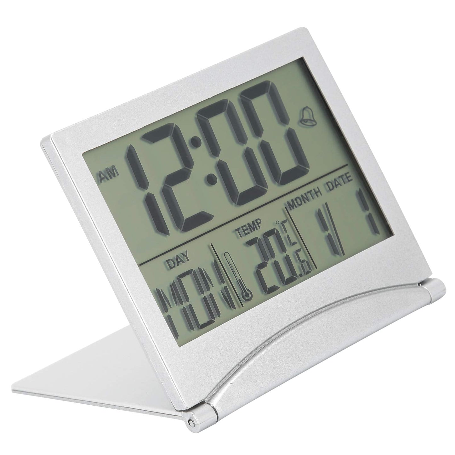 Aqur2020 Electronic Compact Alarm Foldable Calendar Easy to Read Atomic Desktop Clock Auto Set Digital Alarm Clock Screen with Time/Date/Temperature Display- Perfect for Nightstand or Desk
