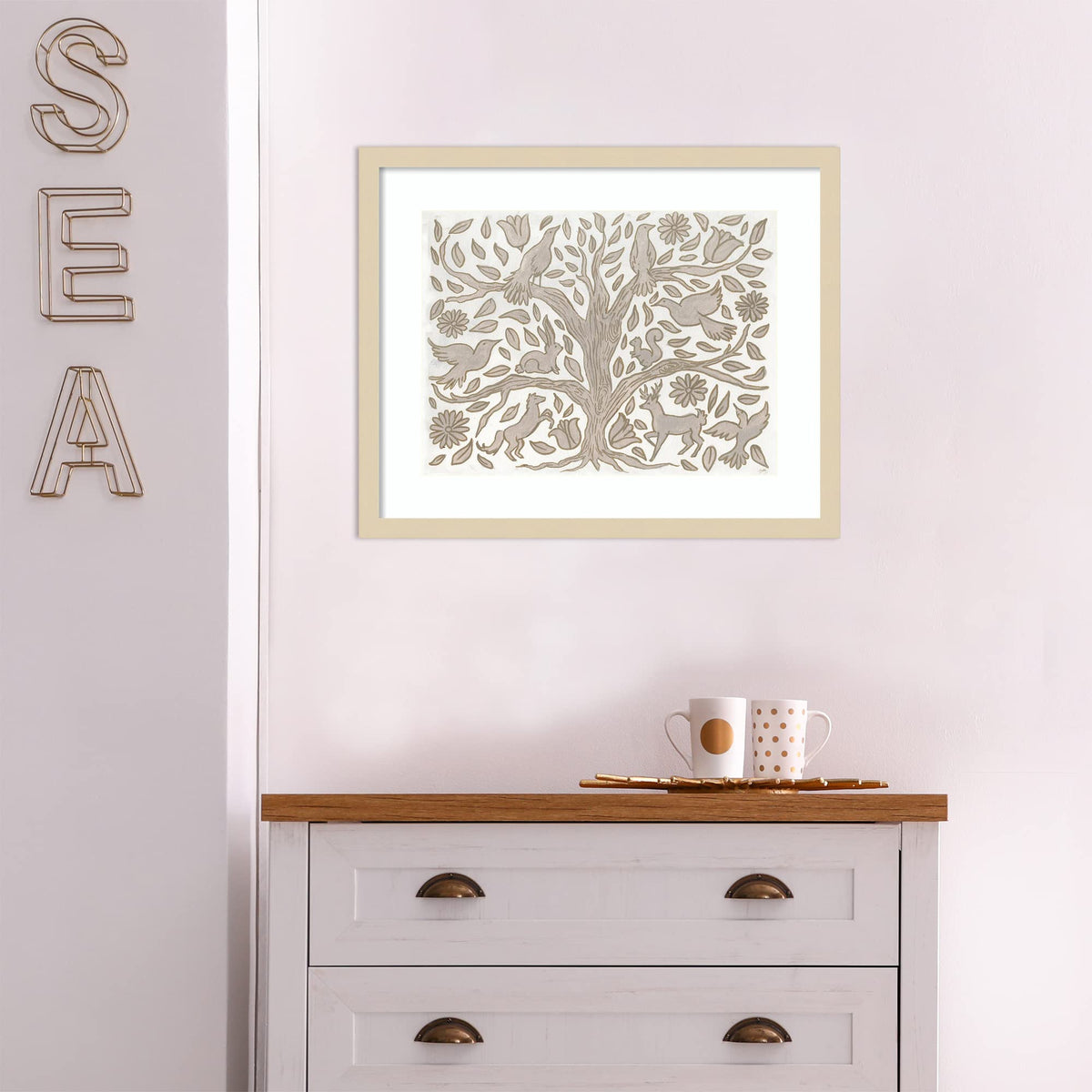 Amanti Art Framed Wall Art Print 17x21 Animal Tree by Elizabeth Medley, Animals Wall Art, Whimsical Decor, Small Poster Painting Artwork for Living Room, Bedroom, Bathroom, Kitchen, Office or