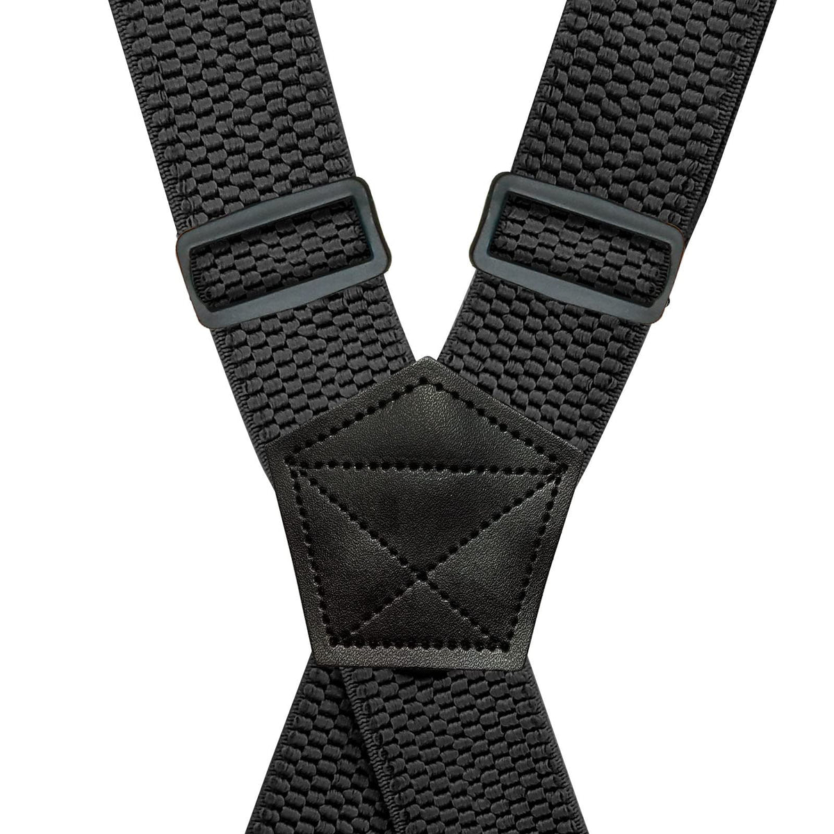 BaronHong Airport Friendly Suspenders,NO buzz Plastic 4 Clips 1.5 inch Fully Elastic Braces with Leather Patch Ski Suspenders(navy,M)