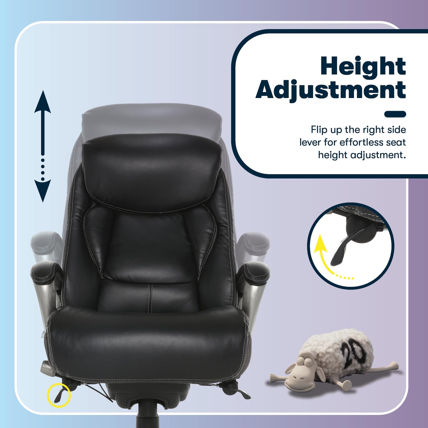 Serta Lautner Executive Home Office Desk Chair, Ergonomic High-Back with Adjustable Lumbar & Body Pillows, SmartLayers and ComfortCoils Technology, Mesh and Bonded Leather, Black/ Gray