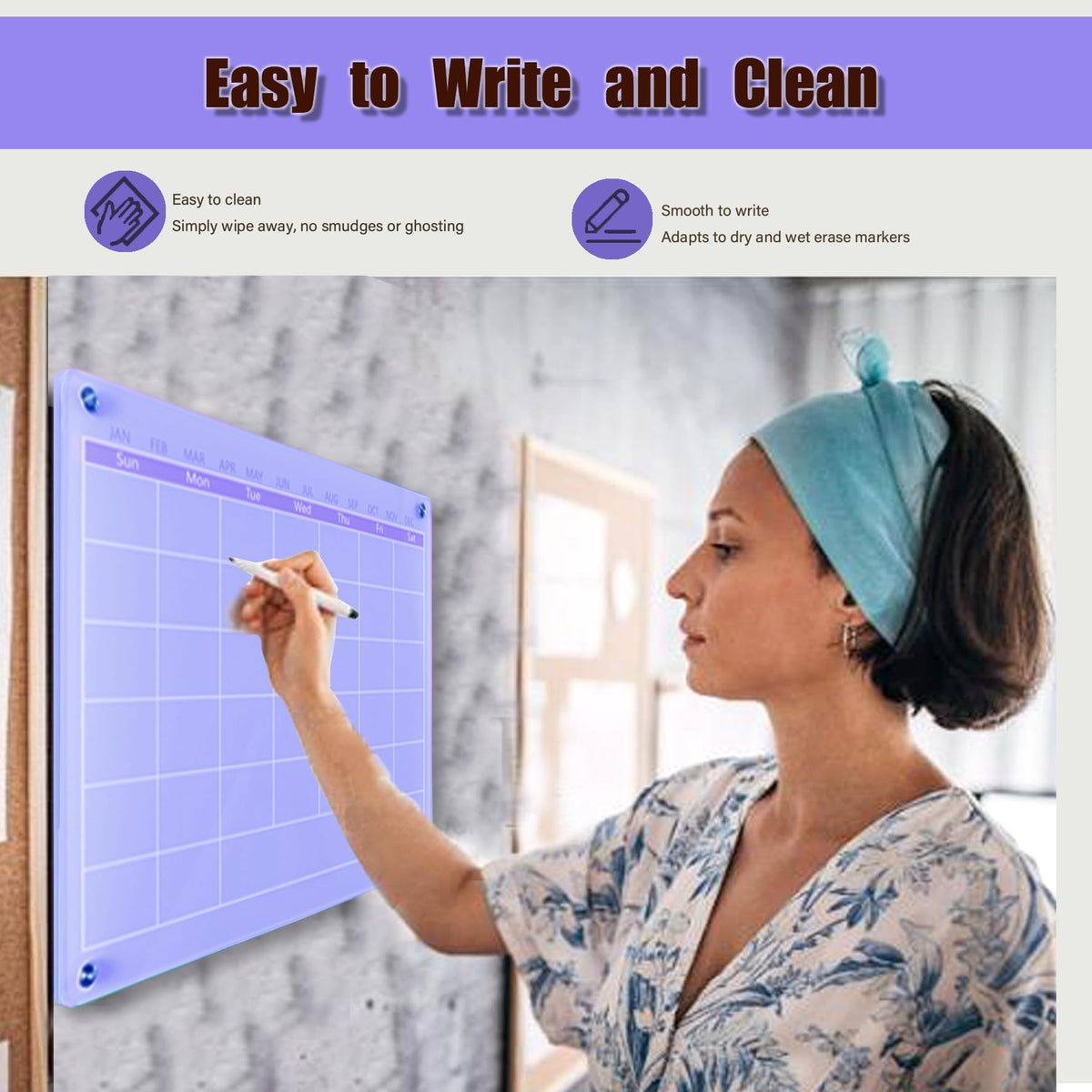 Marribol Acrylic Calendar for Wall,15.7''x11.8'',Acrylic Wall Calendar with Dry Erase Surface,Acrylic Monthly Calendar for Wall,Purple Dry Erase Board for Home Office School-PGYL-Pu-3040