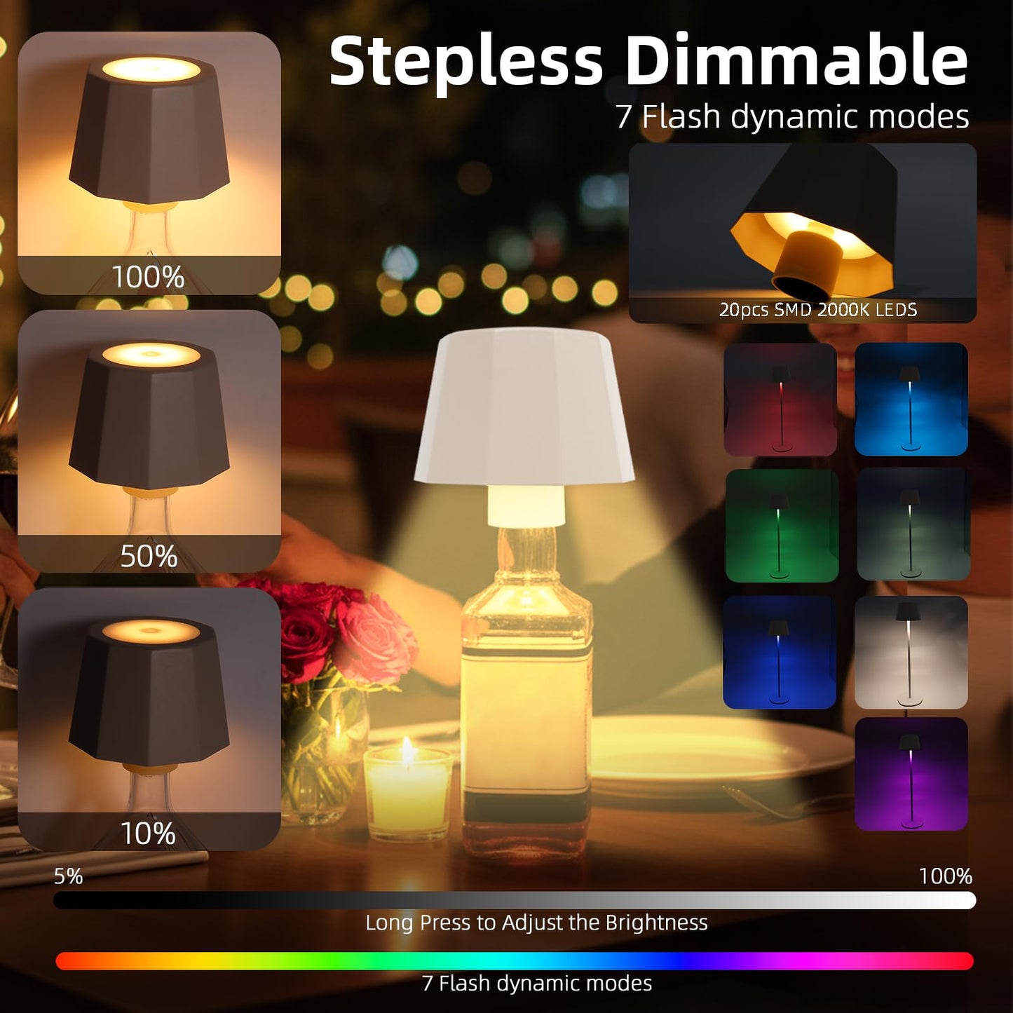 BHOTL Modern 2-in-1 Table Lamp & Bottle Lamp, Pleated Metal Shade Touch Control Lamp | Adjustable Height, Warm Light & RGB, Stepless Dimming, Anti-Tip Design,Trapezoid,Beige