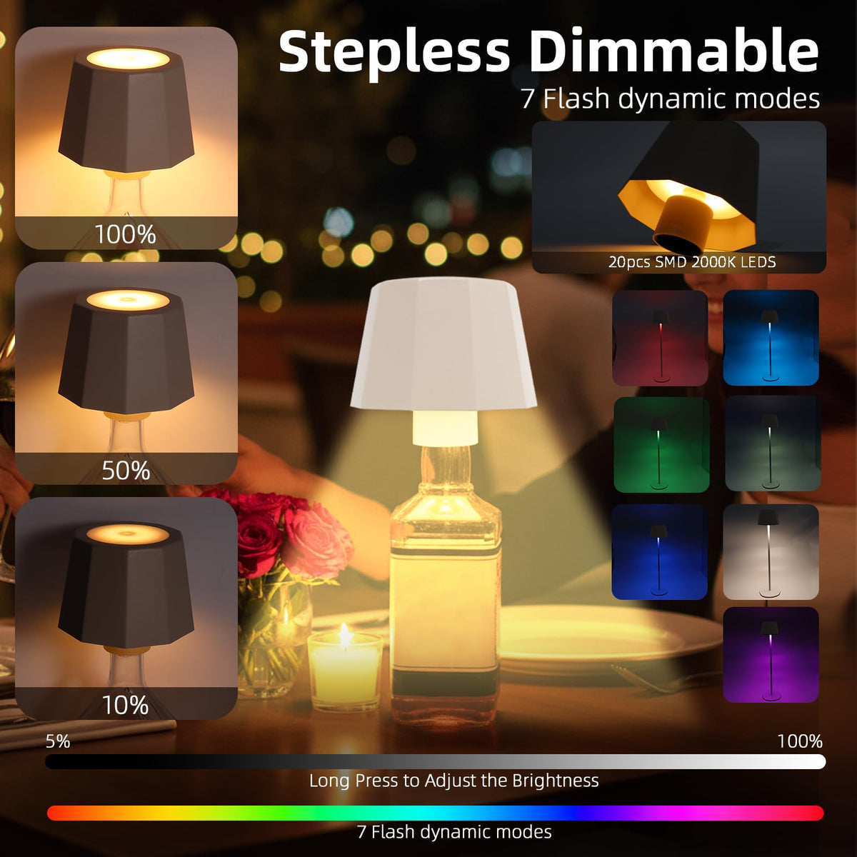 BHOTL Modern 2-in-1 Table Lamp & Bottle Lamp, Pleated Metal Shade Touch Control Lamp | Adjustable Height, Warm Light & RGB, Stepless Dimming, Anti-Tip Design,Trapezoid,Beige