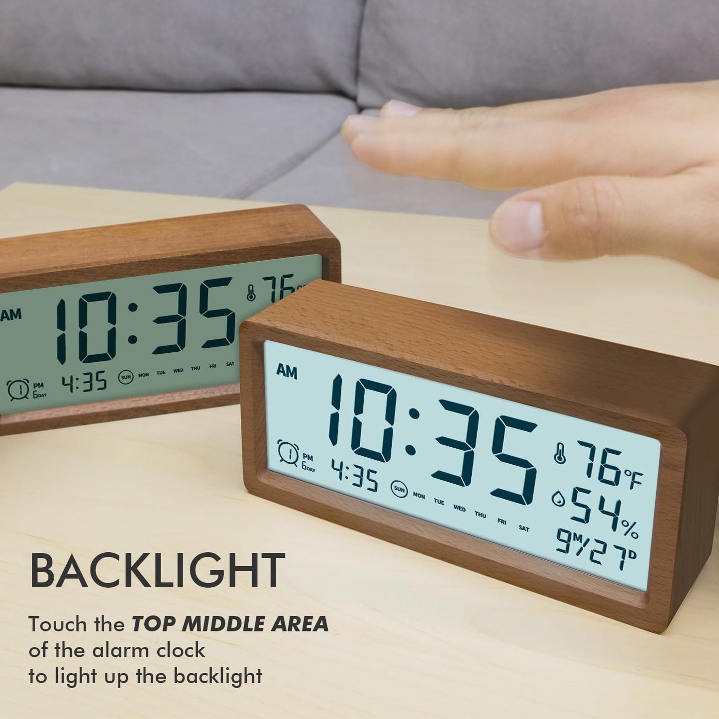 Smart Cute Digital Alarm Clock Snooze Wake Up Desk Clock Night Stand Clock Digital Bedside Tables Wood Alarm Clock for Heavy Sleepers Adults Large Display Alarm Clocks for Bedrooms Office Kids Toddler