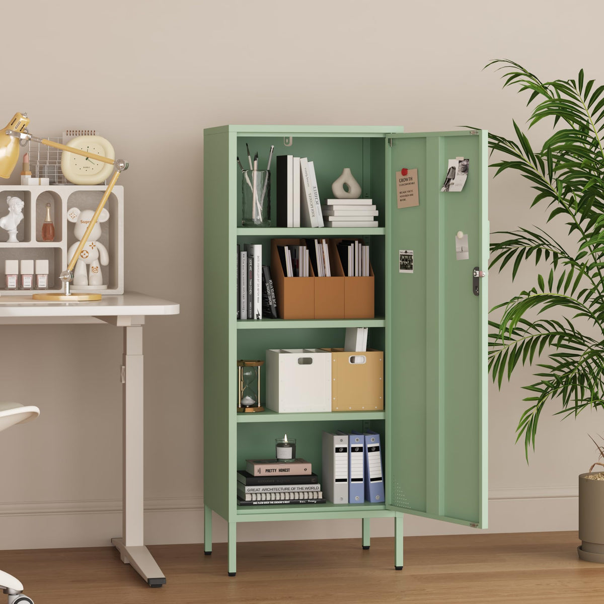 Steehoom Metal Locker Cabinet Lockable Bathroom Storage Cabinet Black 4 Tier Employee Lockers for Home, School, Office, Garage (Green, 19.69" D x 15.75" W x 49.21" H)