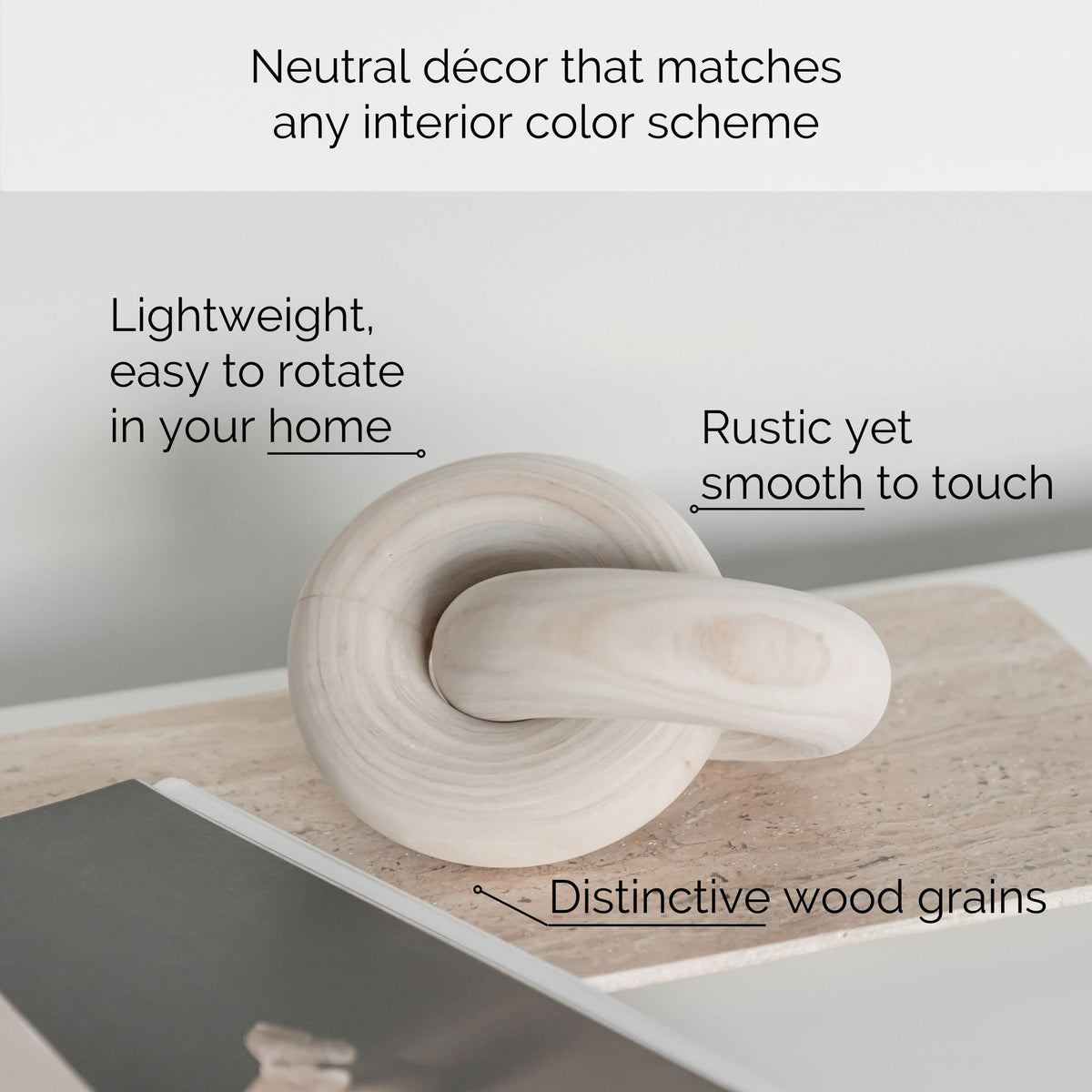 PEAKOLY Wood Knot Decor Natural - Coffee Table Sculpture, Wood Chain Link Decor, Decorative Chain, Wooden Knot, Console Table Decoration Items, Shelf Decorations, Bookshelf Decorative Objects, Beige