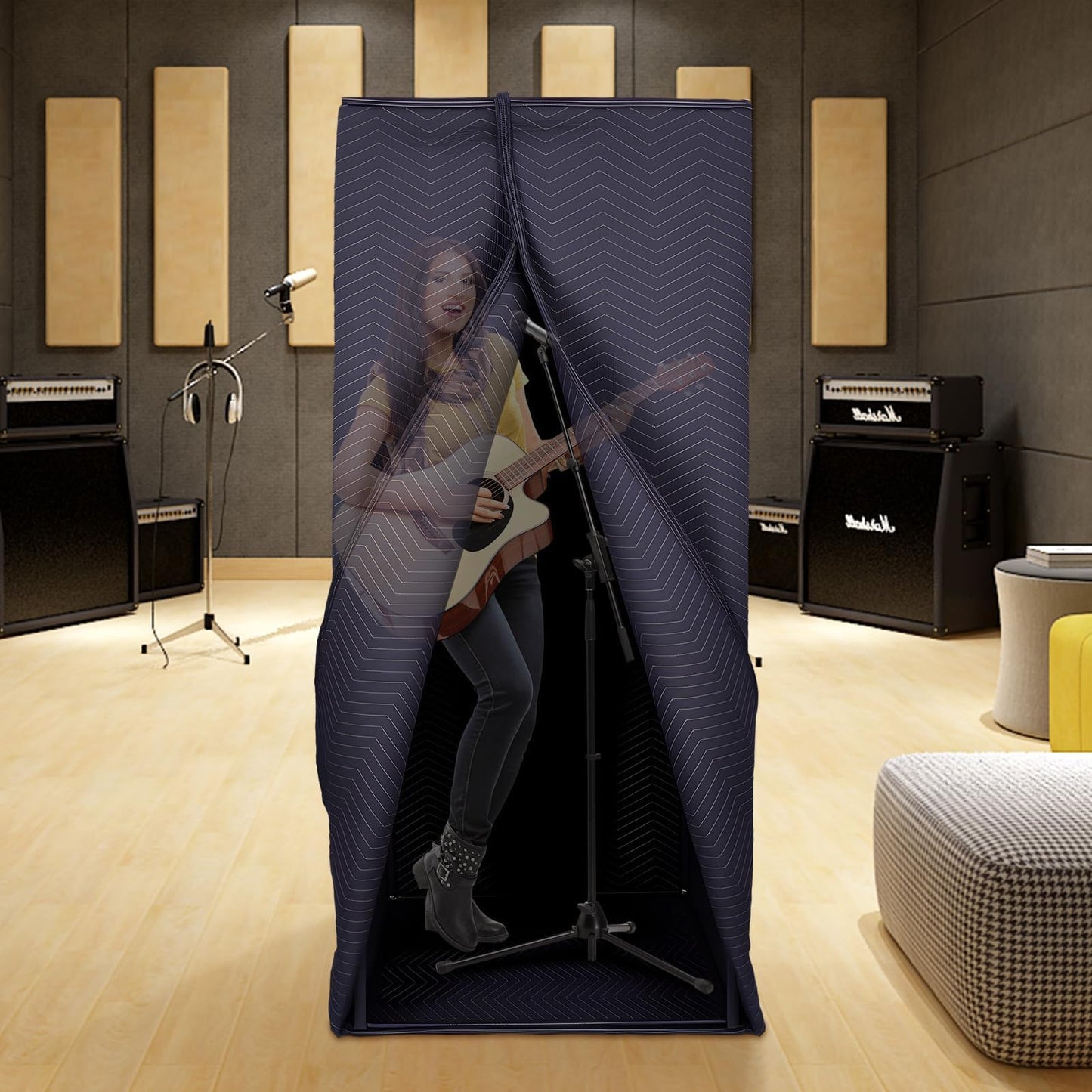 Portable Vocal Booth, 6.28 ft Height, Echo-Free Recording Booth Sound Booth, Foldable Home Recording Studio Vocal Booth with Carry Bag, for Voiceovers, Music, Game, Podcasts, Black