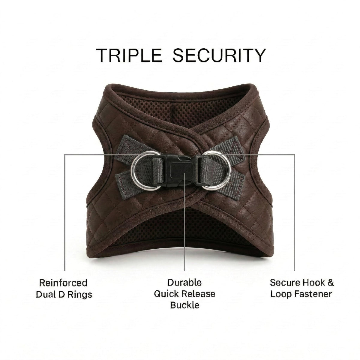Step in Dog Cat Harness Lightweight Breathable Mesh Soft Padded Pet Vest Vegan Leather Choke Free Escape Proof for Small Medium Dogs (Chocolate Brown, Small)
