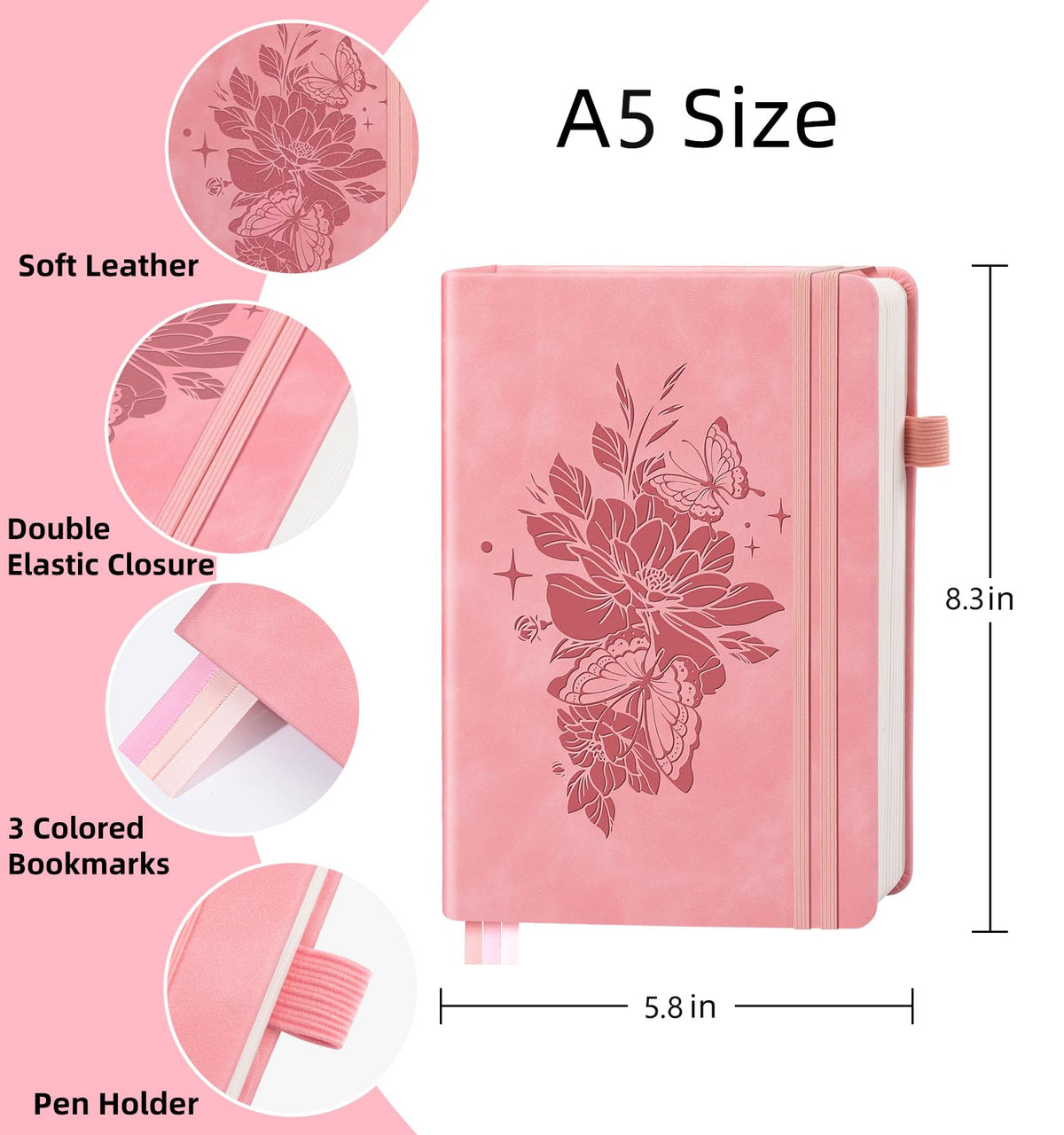 ALKALO Blank Journal Notebook 365 Pages, A5 Leather Sketch Book for Drawing Women & Men, Hardcover Notebook with 100GSM Thick Paper, Sketchbook for Travel, Work, School, Note Taking