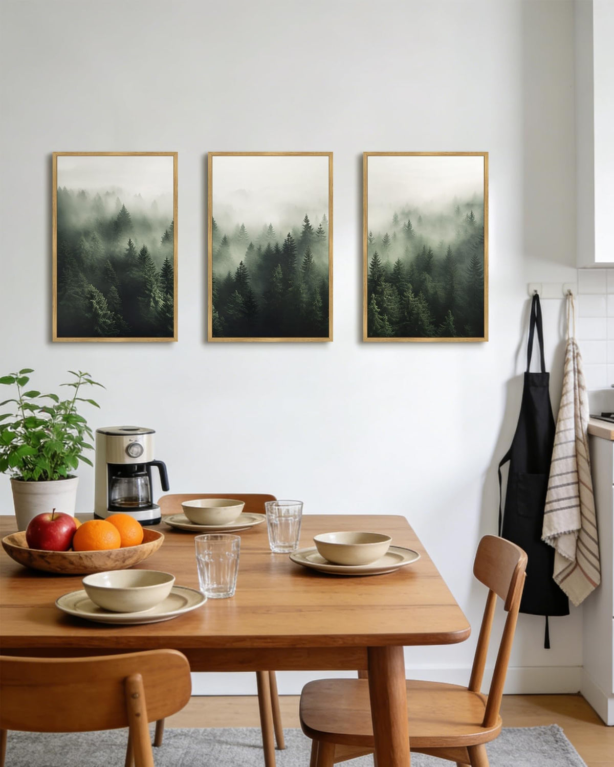 SHENIFY Green Fog Pine Tree Forest Canvas Wall Art Large 24x36in Framed Nature Modern Artwork Prints Decor - Natural Framed