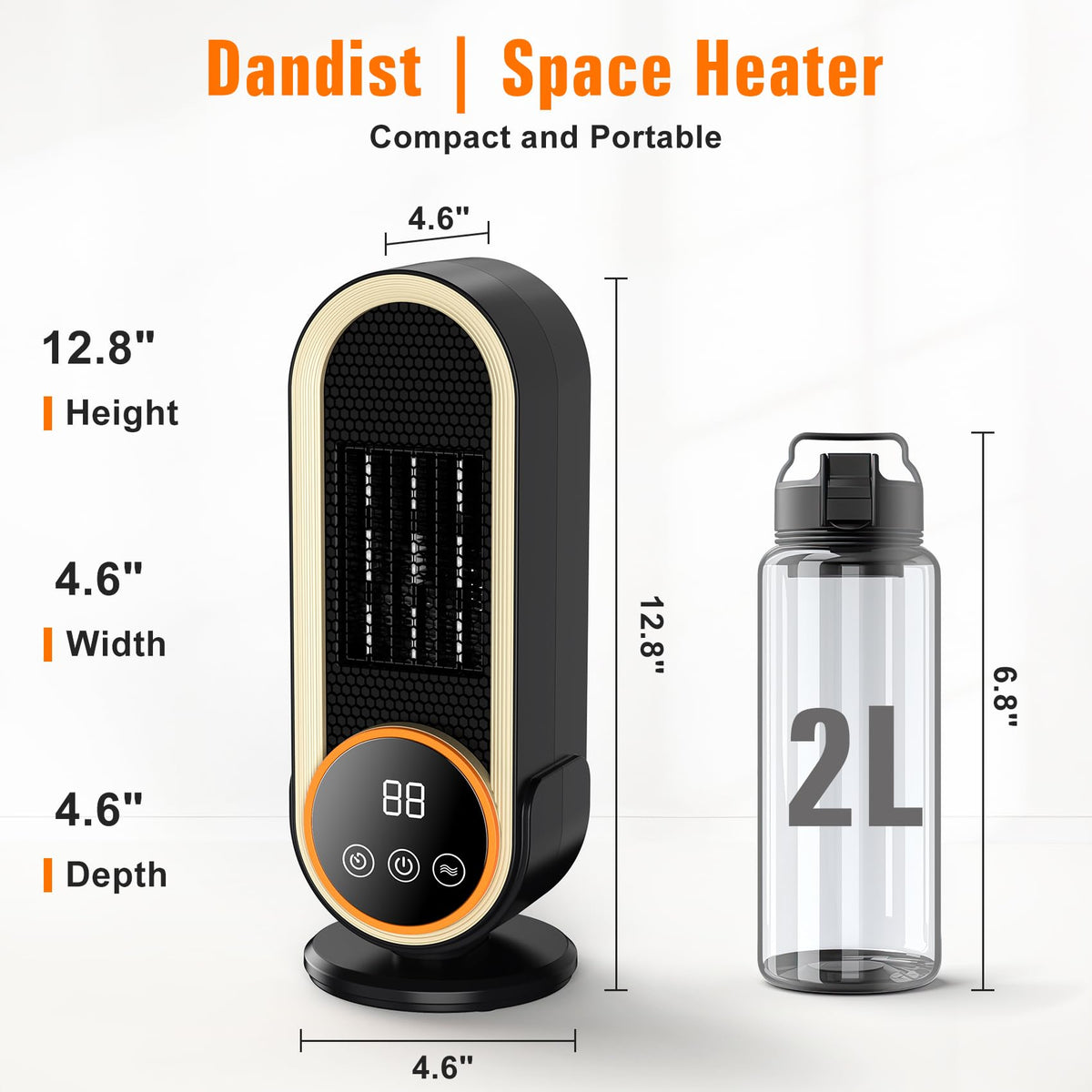 Dandist Space Heaters for Indoor Use with Remote, 2s Efficient Heating, Overheat & Tilt Protection, 1200W PTC Ceramic Portable Heater with Display, Timer, Two-Speed, Electric Heater for Bedroom Office