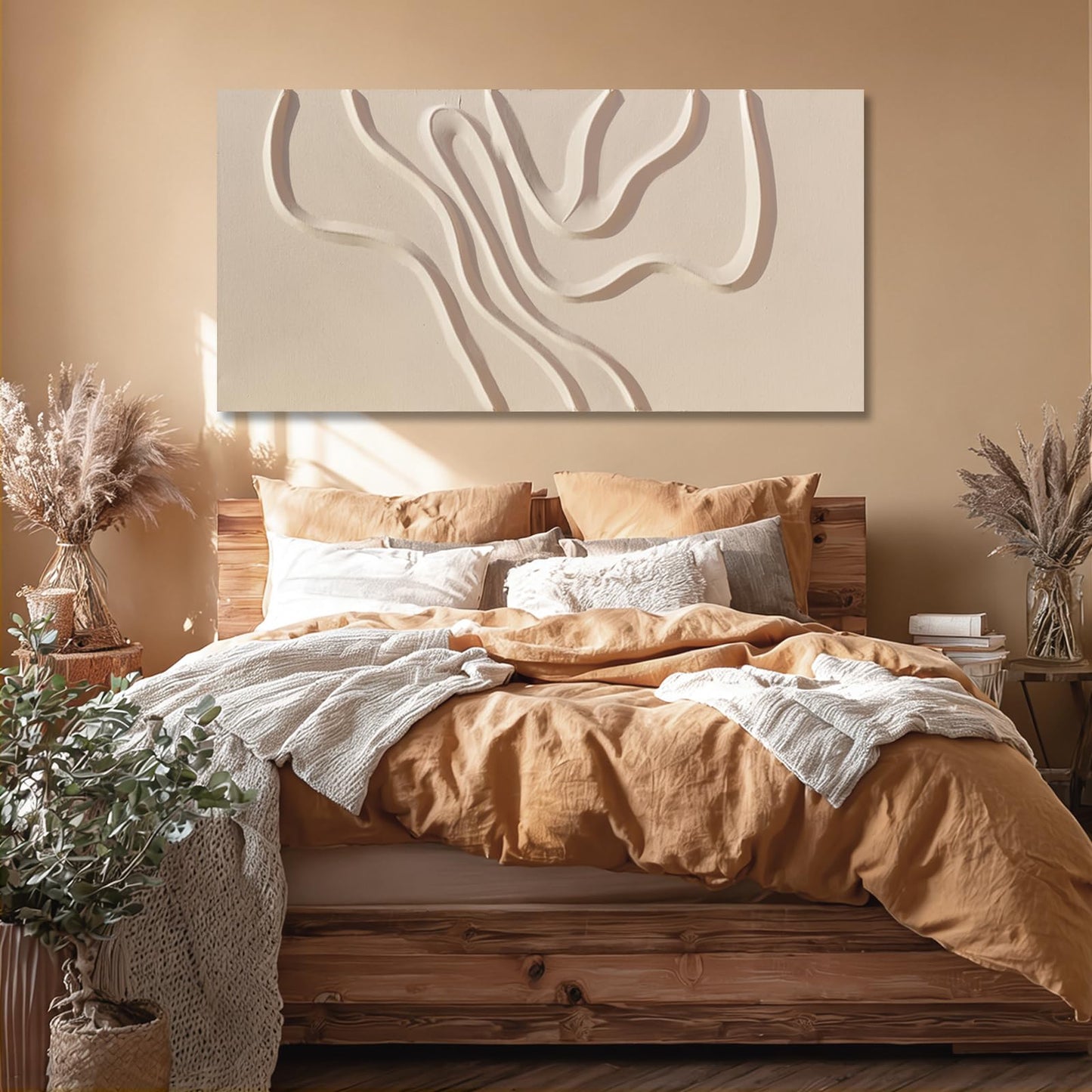 Hue7Art Abstract Beige Canvas Wall Art Modern Minimalist Geometric Hand Painting Artwork for Living Room Bedroom Office Neutral Wall Decor 24x48 Inch