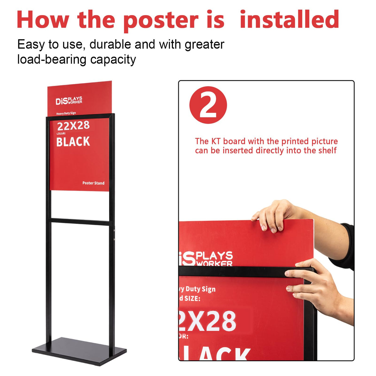 DISPLAYSWORKER Sign holder floor stand, heavy Duty Pedestal poster banner stand for display,22×28 inch slide-in double sided poster sign holder floor standing for board Display (Black, 22×28)