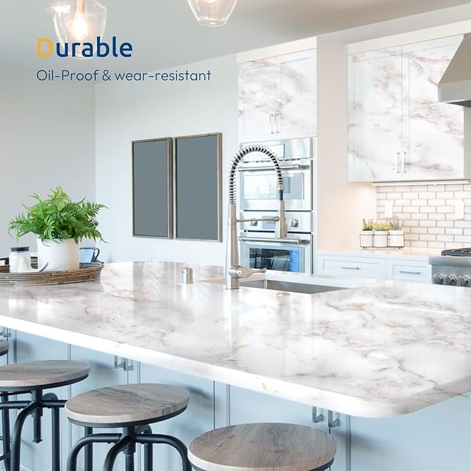 rabbitgoo Glossy Marble Contact Paper Peel and Stick Wallpaper 17.5" X 78.7"