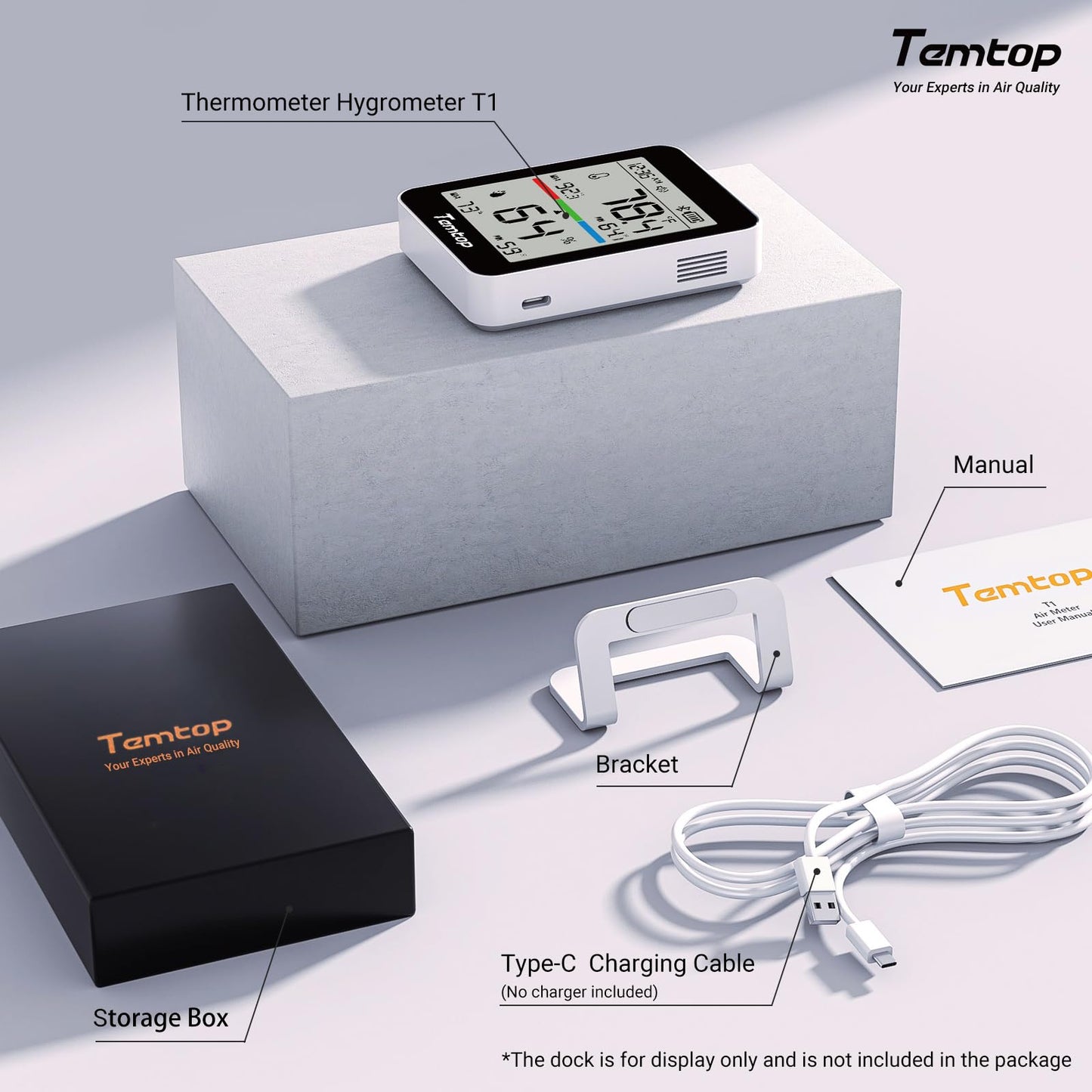 Temtop Humidity Meter T1, Indoor Thermometer for Room Temperature, Bluetooth Hygrometer with Notification Alerts, Data Export, Digital Gauge for Home, Office, Greenhouse, Garage, Baby Nursery, Gift