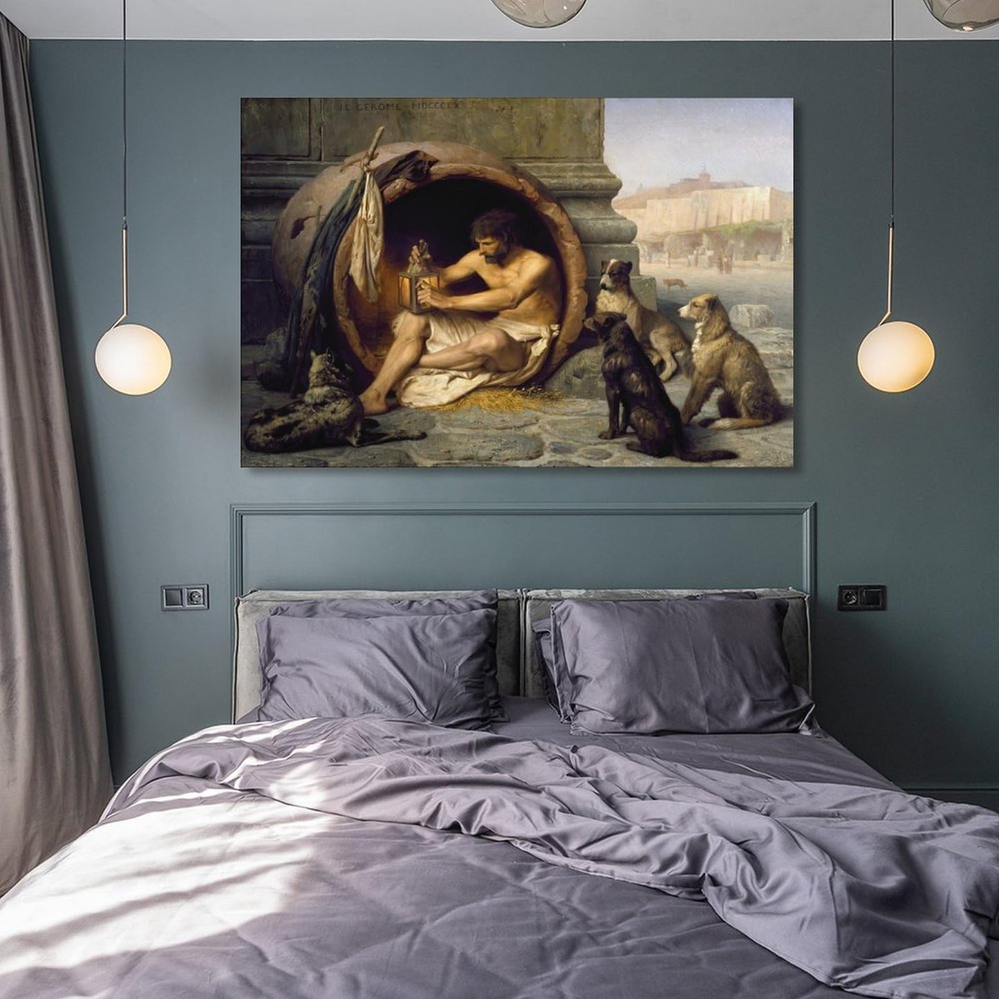 Diogenes Greek Philosopher With Dogs Lantern Scene Canvas Printing Wall Art Prints Wall Decor Posters Classical Painting Scandinavian Bohemian for Living Room Bedroom Office 16x24inch(40x60cm)