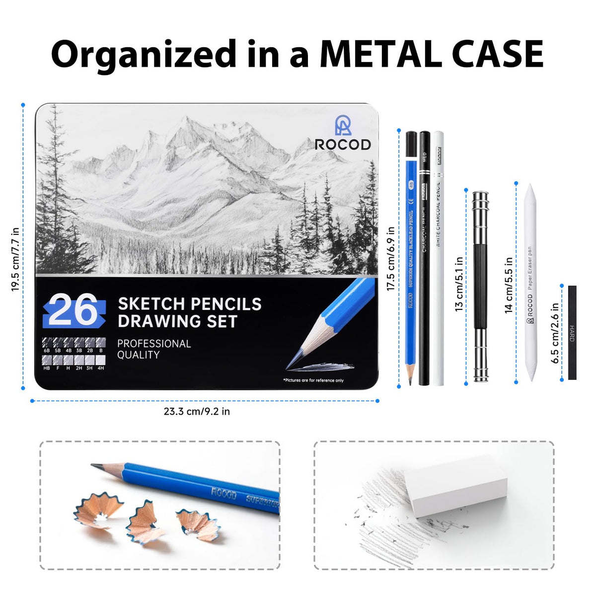 ROCOD Sketch Pencils for Kids and Adults Drawing, 26-Piece Profession Sketching Pencils, Drawing Pencil for Artists Beginner Sketching, Art Graphite Pencil 6B to 4H