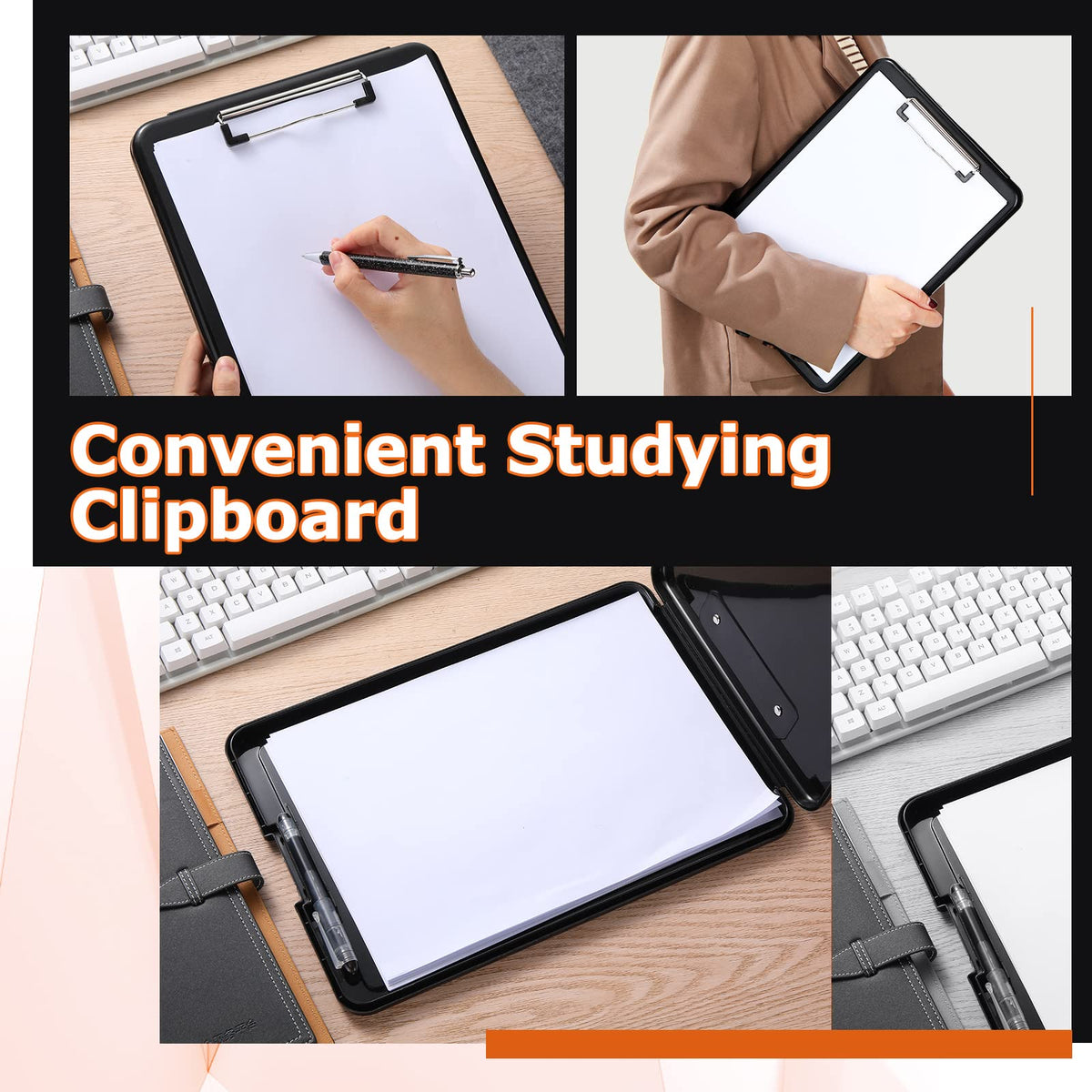 12 Pieces Clipboard with Storage 9.5 x 13.5'' High Capacity Nursing Clip Boards with Pen Holder Black Binder Folder Paper Organizer for Nurses Teachers Work School Office Supplies(Black)