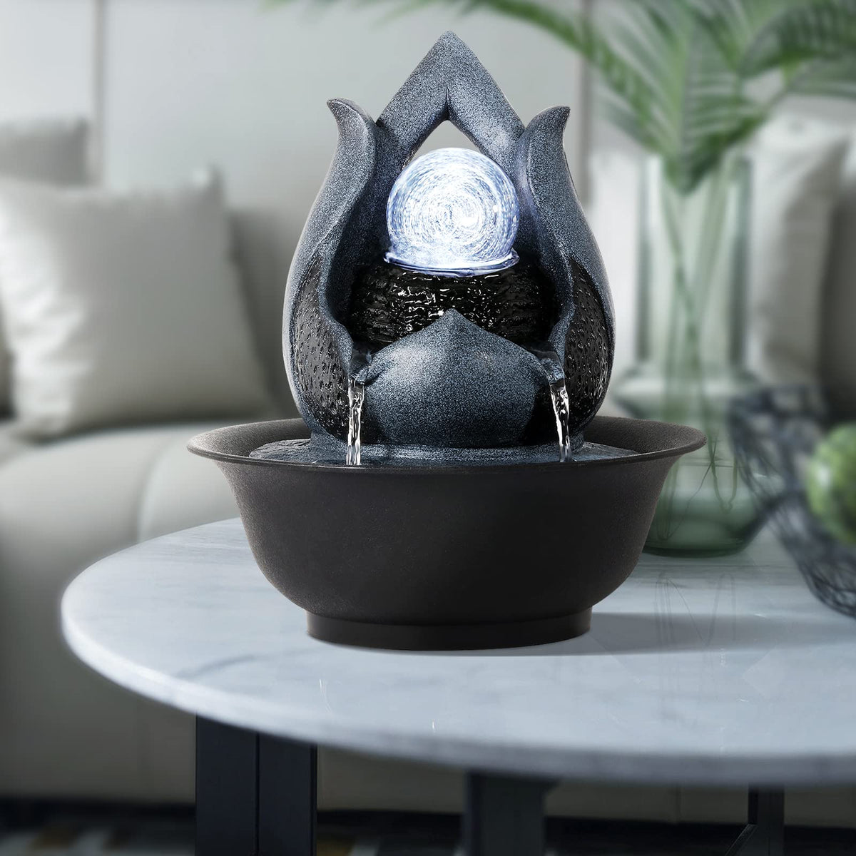 WICHEMI Tabletop Fountain Warer Fountains Indoor Waterfall Fountain Indoor Relaxing Water Feature Meditation Fountains with LED Light for Home Office Bedroom Decor (Style 12)