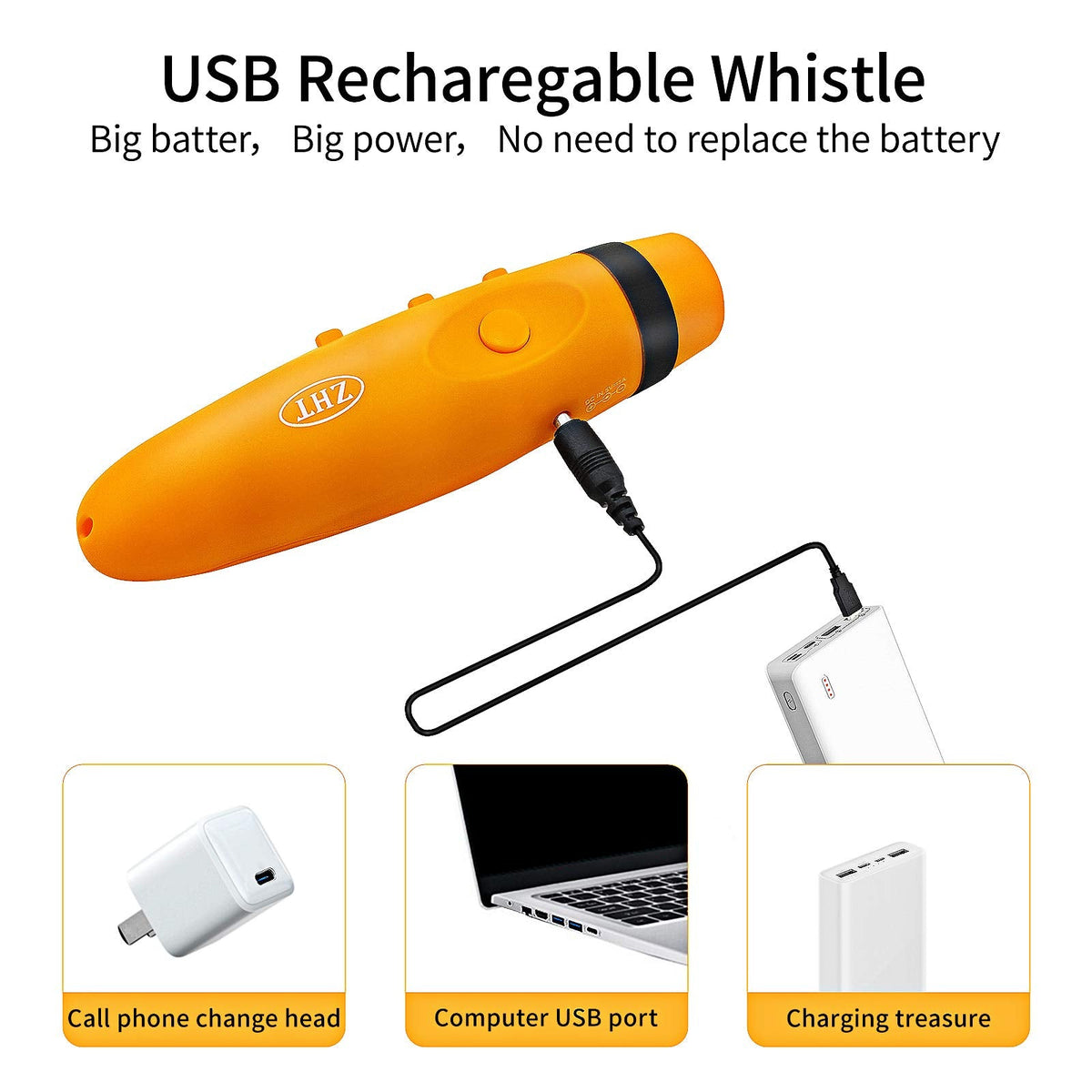 ZHT Electronic Whistles for Referees with USB Charging, 3 Tone High Volume Emergency Whistle for Coaches Teacher, Outdoor Safety Whistles with Lanyard-2 Pack Black & Yellow Color