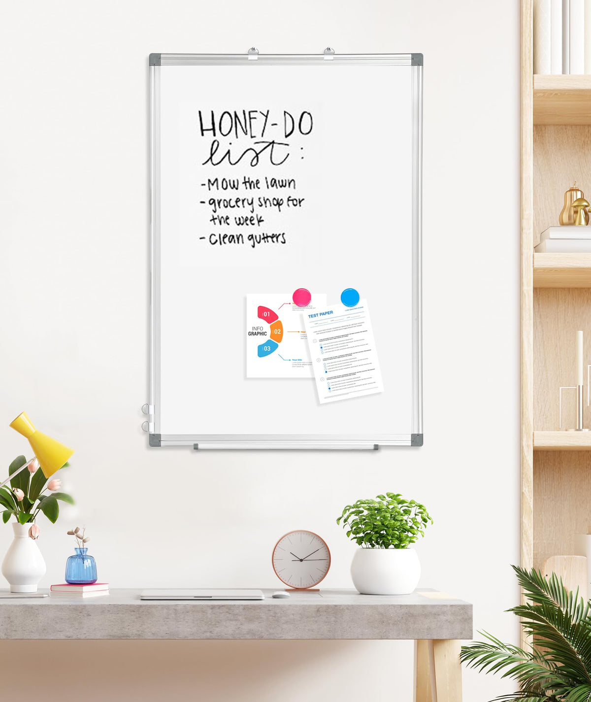 AMUSIGHT Double-Sided Magnetic Whiteboard, 24" x 18" Dry Erase Board Aluminum Frame for Wall, White Board Marker Board for Kitchen, Memo, School, Home, Office