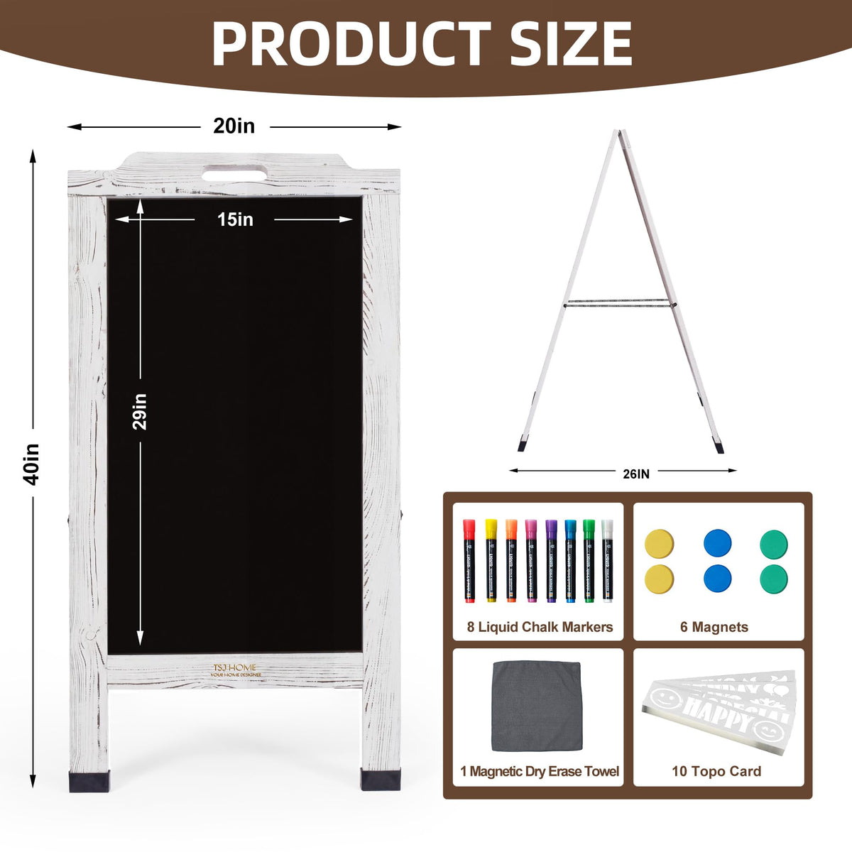 Magnetic Portable A-Frame Chalkboard Signs, 40" x 20" Large Wood Sandwich Board Signs Outdoor, Double-Sided Sidewalk Standing Chalk Board for Business, Wedding, Vendor Display, Coffee Shope - White