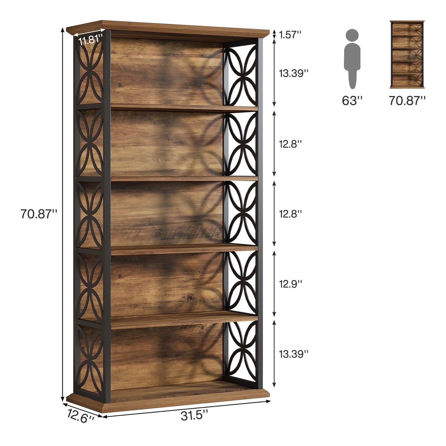 Tribesigns 6-Tier Tall Bookshelf, 71" Industrial Bookcase with Metal Frame, Freestanding Open Storage Shelves for Home Office, Living Room, Bedroom