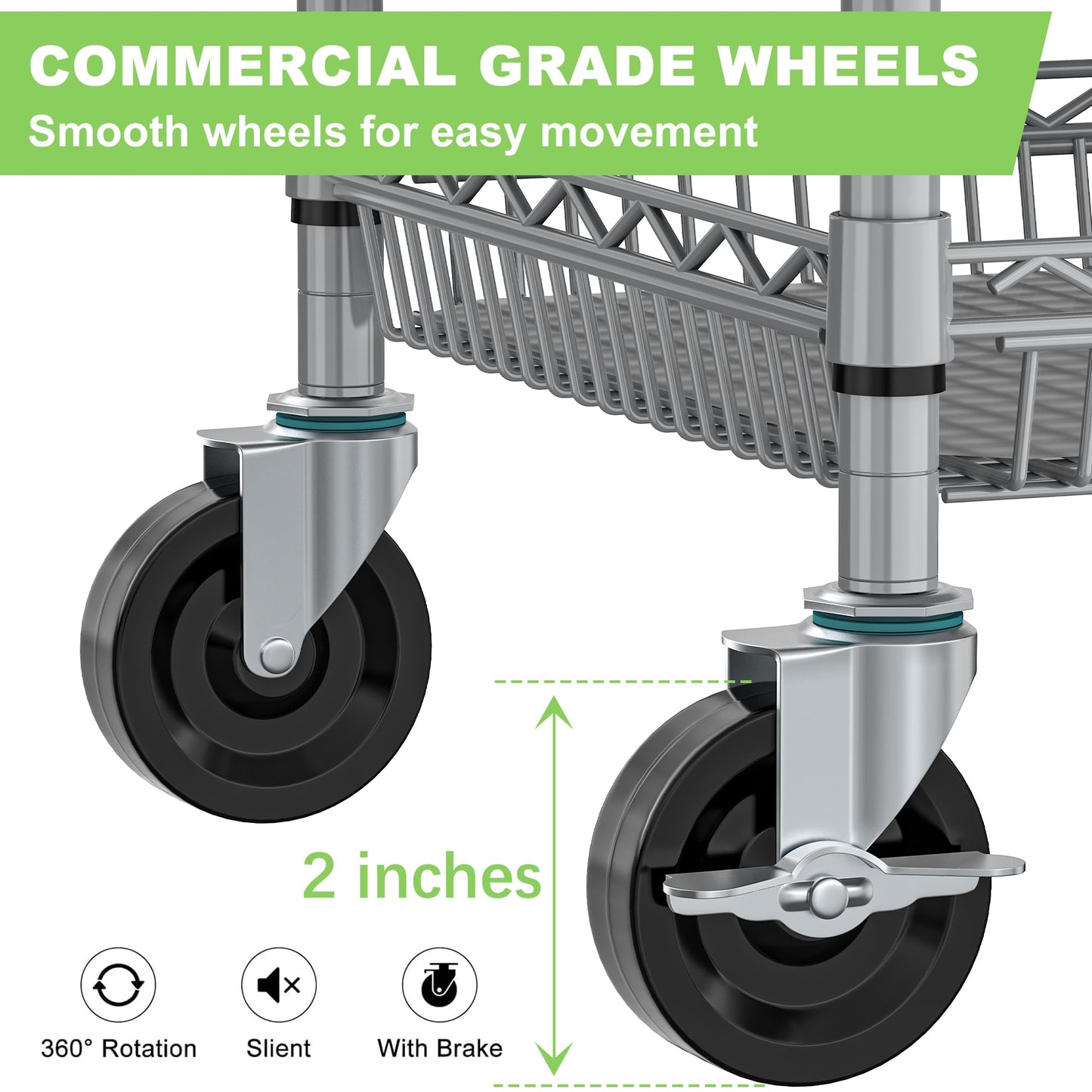 3 Tier Rolling Utility Metal Carts with Wheels NSF Heavy Duty Storage Cart 750Lbs Capacity Adjustable Kitchen Cart with Handle & Shelf Liner Commercial Service Trolley for Indoor & Outdoor Use